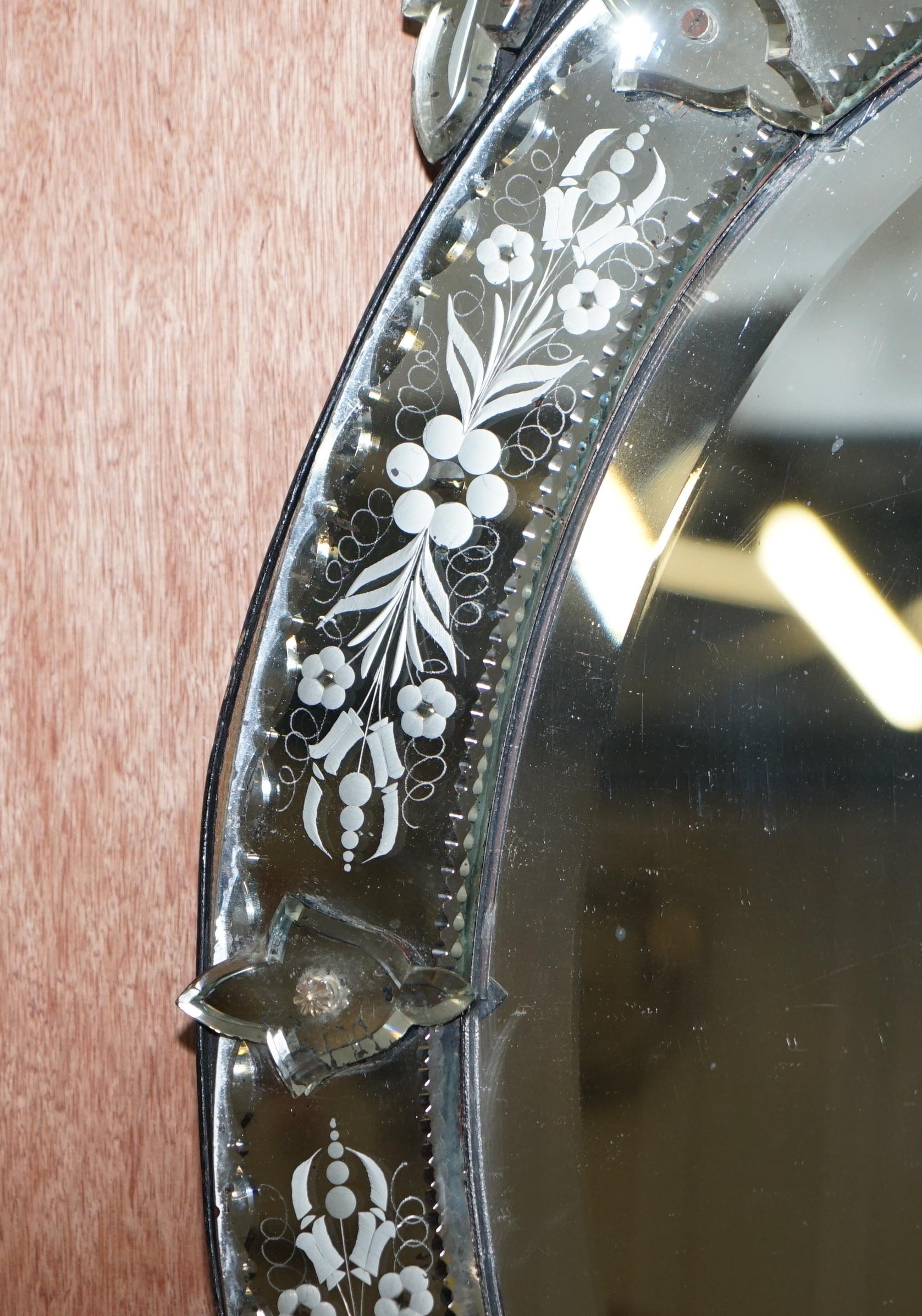 Hand-Crafted Venetian Etched Glass Frame, Wrought Iron Outer Casing French Mirror circa 1890 For Sale