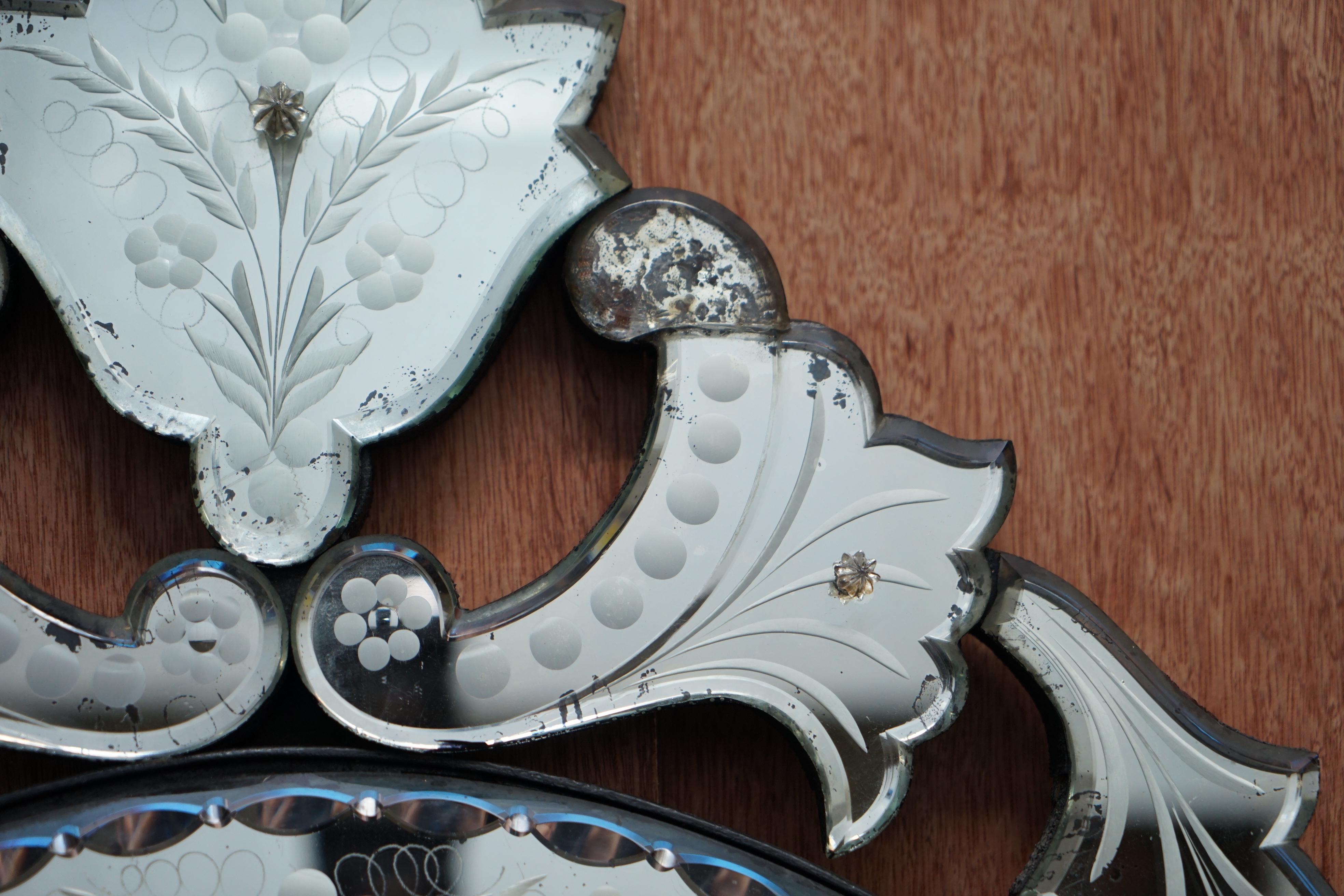 Late 19th Century Venetian Etched Glass Frame, Wrought Iron Outer Casing French Mirror circa 1890