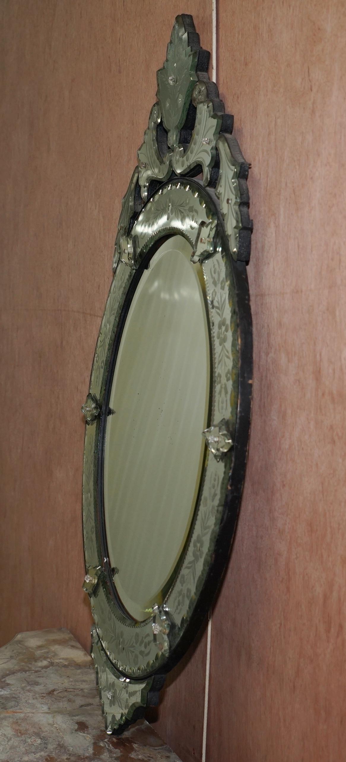 Venetian Etched Glass Frame, Wrought Iron Outer Casing French Mirror circa 1890 For Sale 3