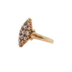Circa 1890s 18K Yellow Gold Old Mine Diamond Cluster Navette Ring