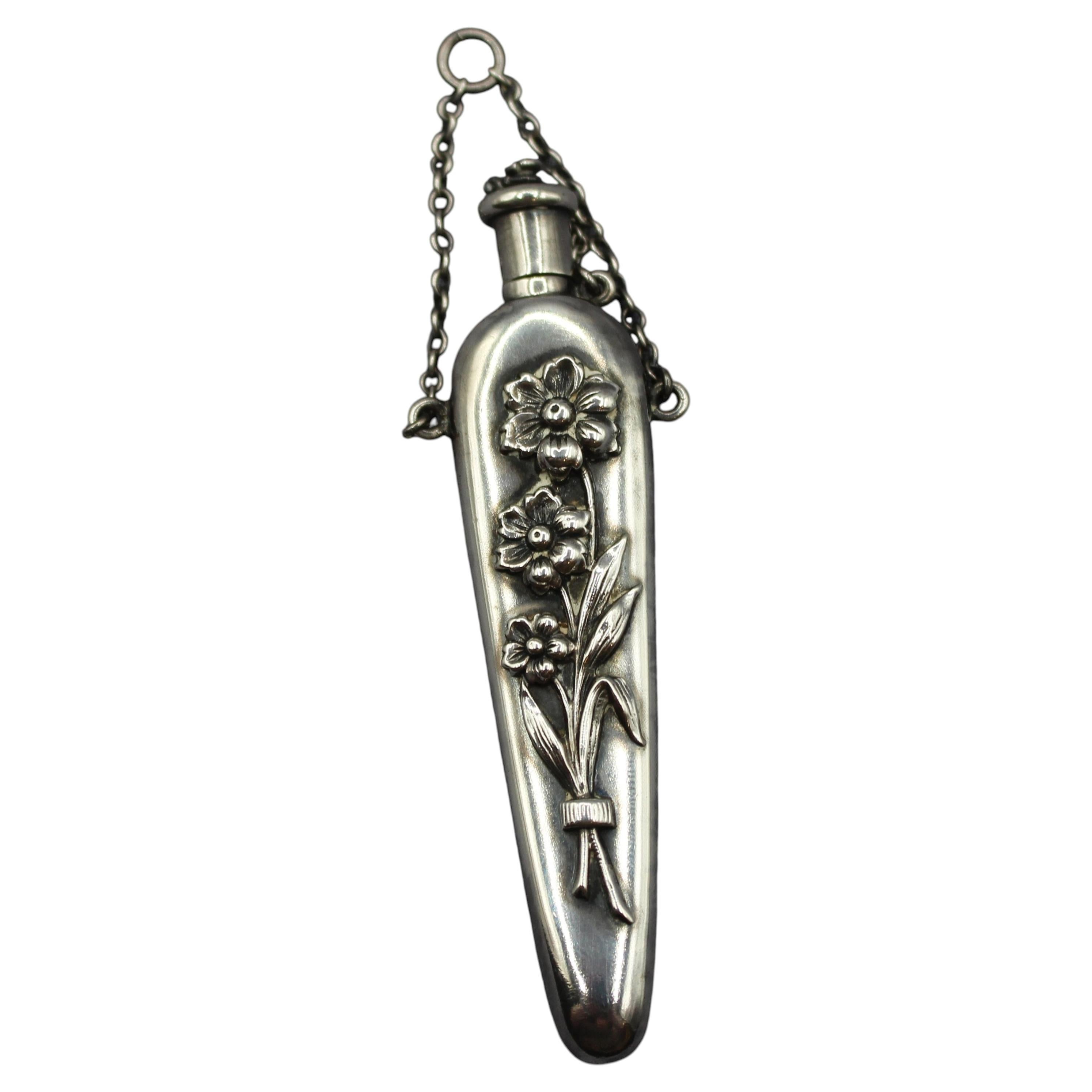 Circa 1890s American Sterling Silver Chatelaine Scent Bottle For Sale