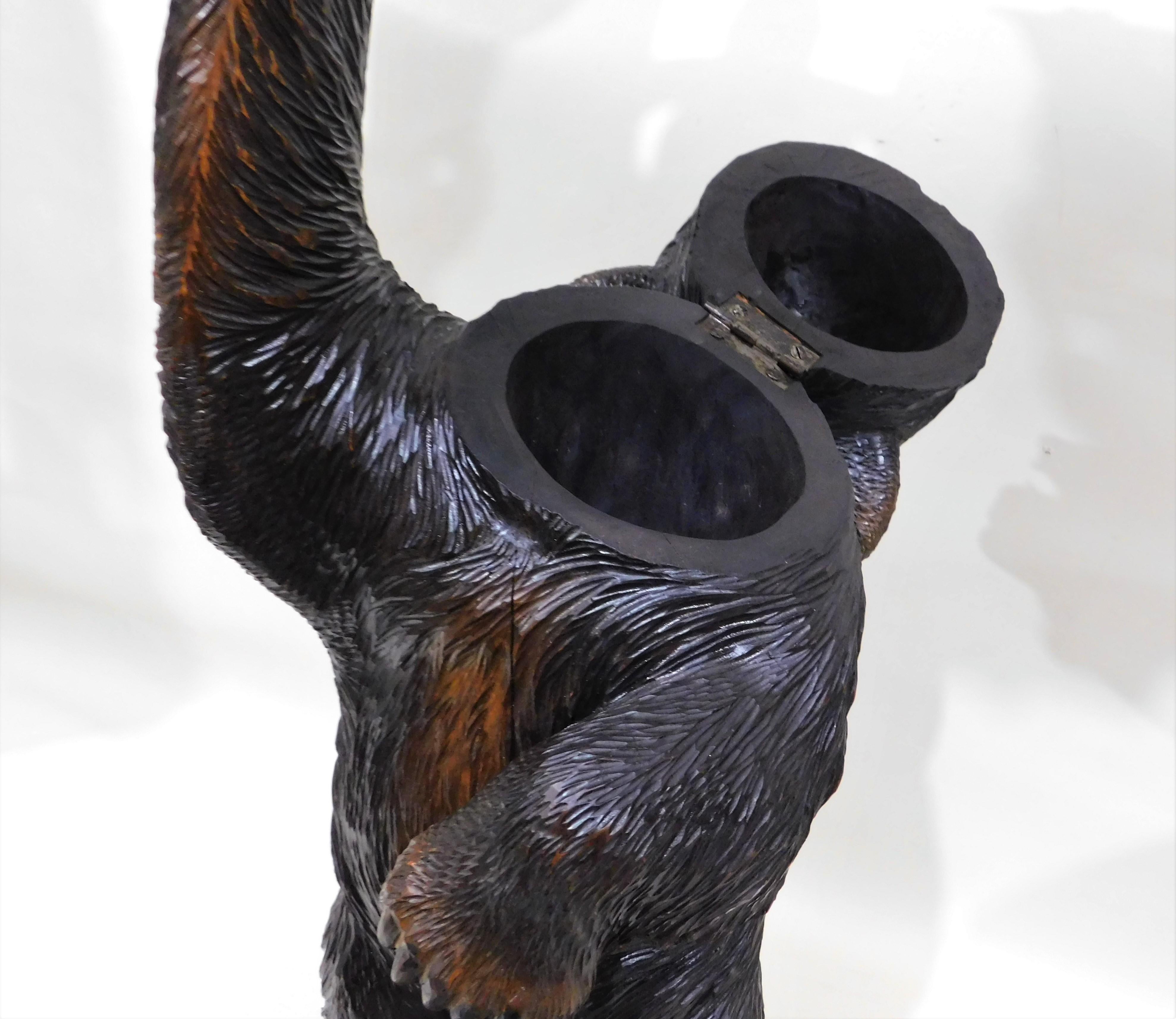Black Forest Carved Bears Smokers Table Stand with Brass Ashtray, circa 1890s 3