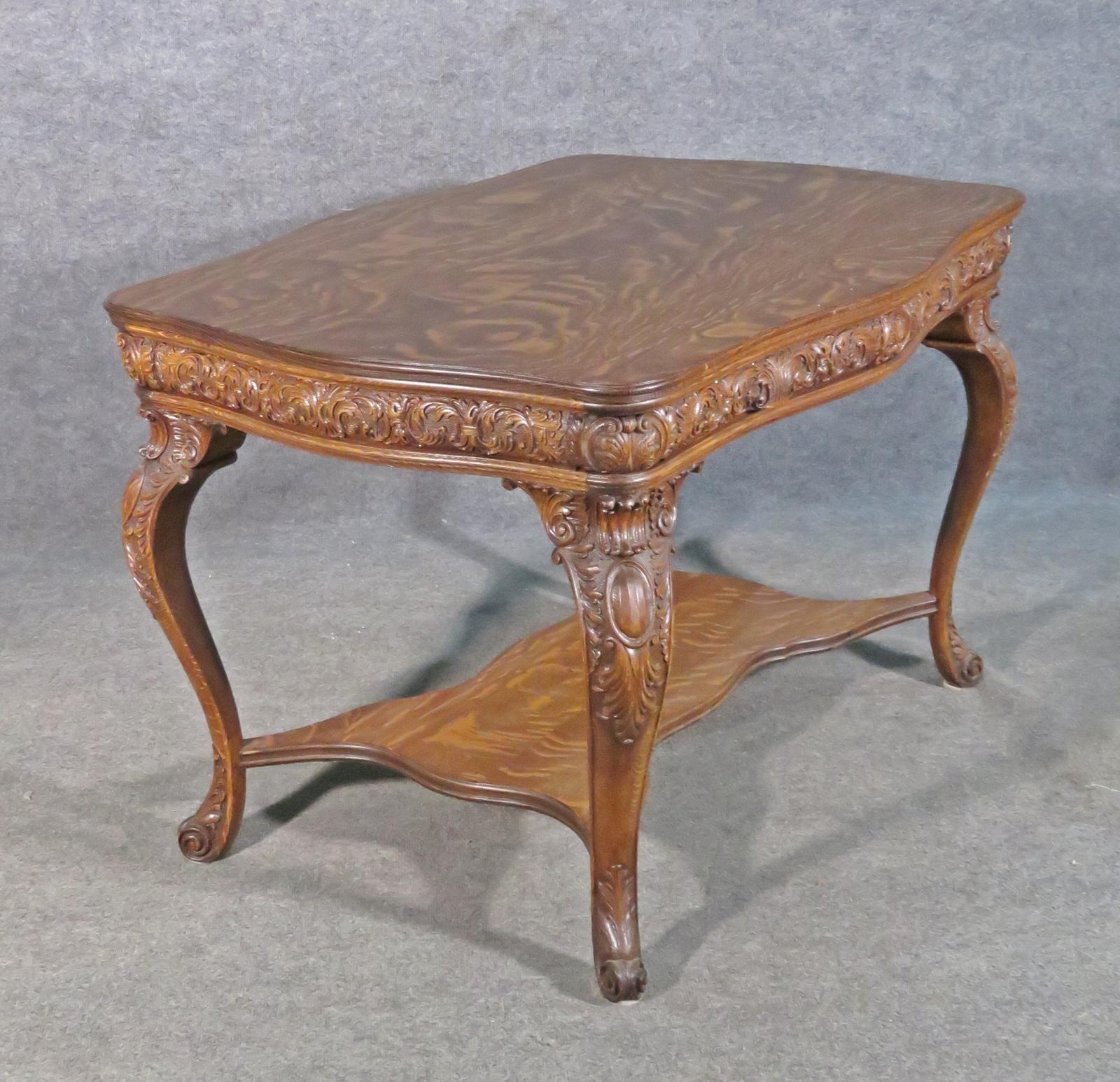 American Circa 1890s Carved Solid oak Quarter Sawn Oak Victorian Center Table For Sale