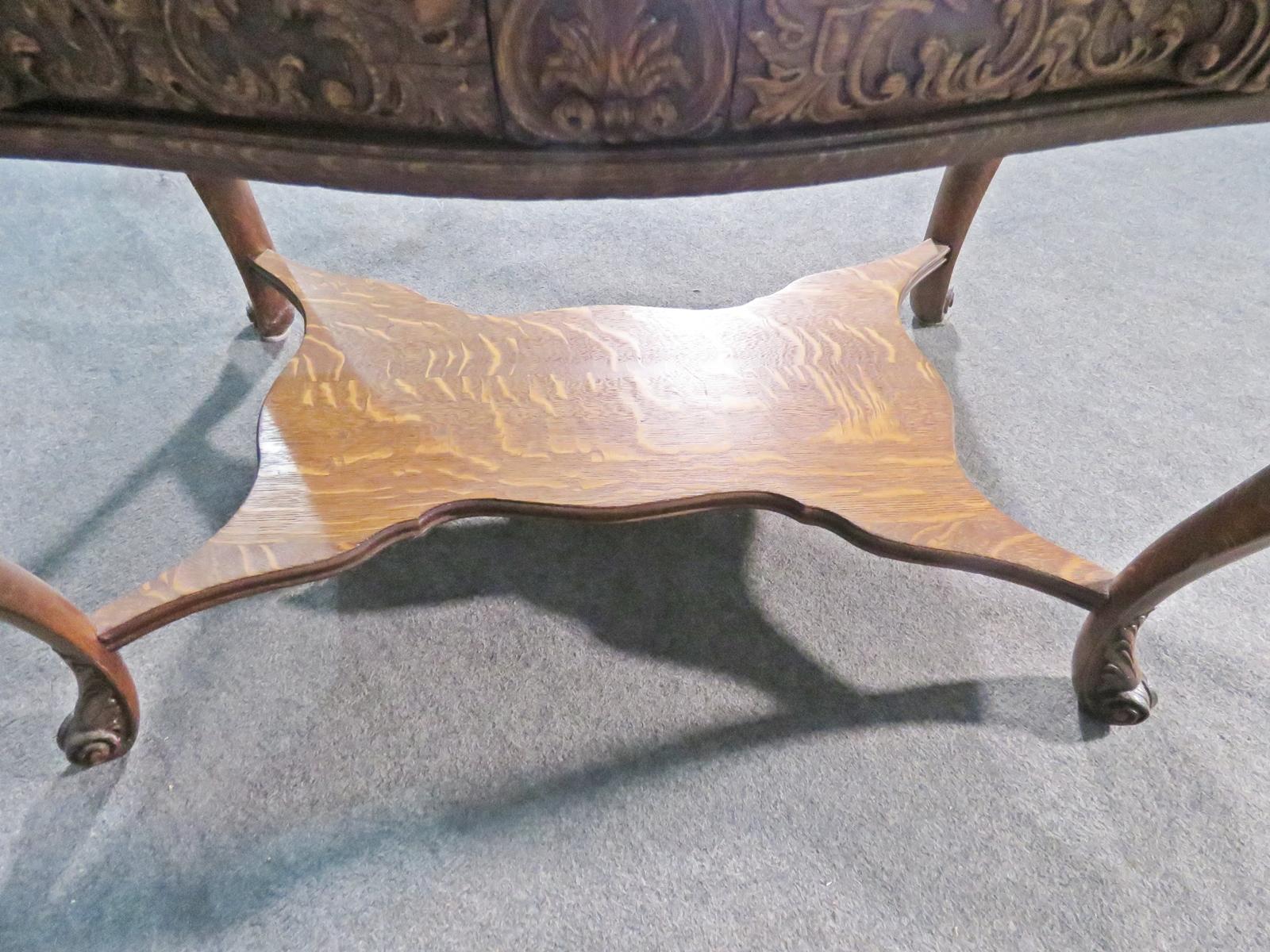 Late 19th Century Circa 1890s Carved Solid oak Quarter Sawn Oak Victorian Center Table For Sale