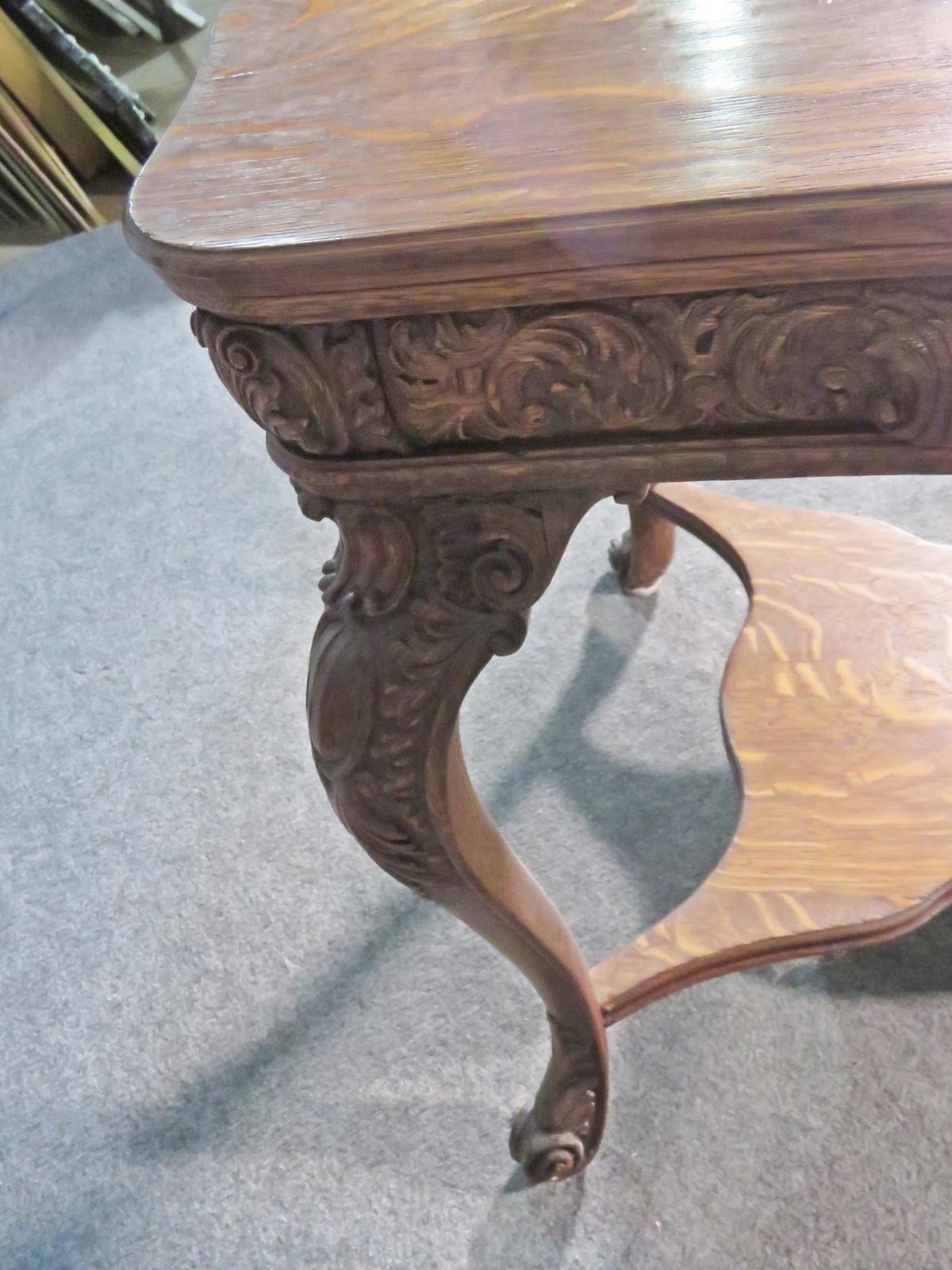 Circa 1890s Carved Solid oak Quarter Sawn Oak Victorian Center Table For Sale 1
