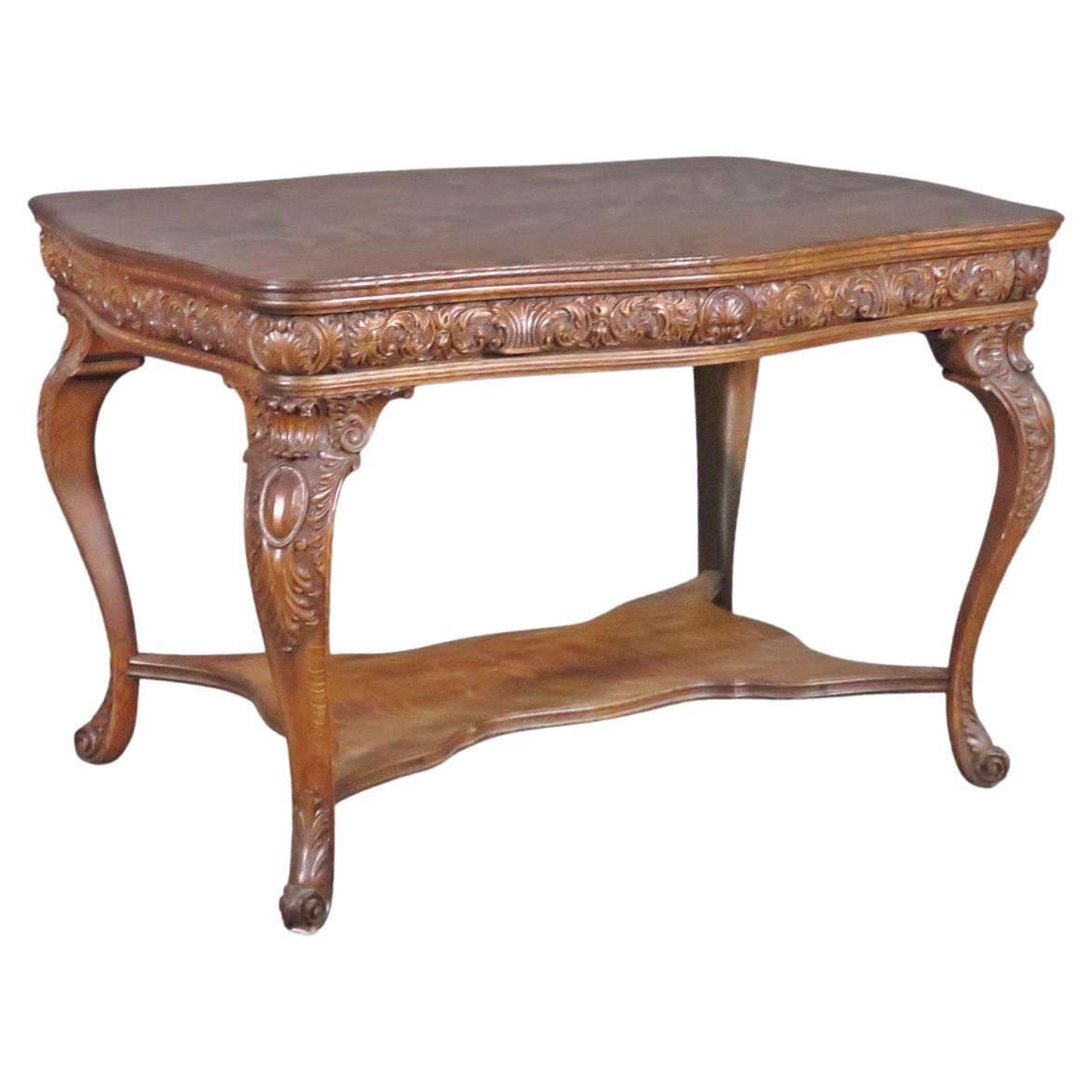 Circa 1890s Carved Solid oak Quarter Sawn Oak Victorian Center Table For Sale