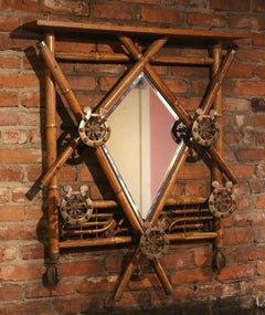 Circa 1890s English Bamboo Hanging Hall Rack with Mirror