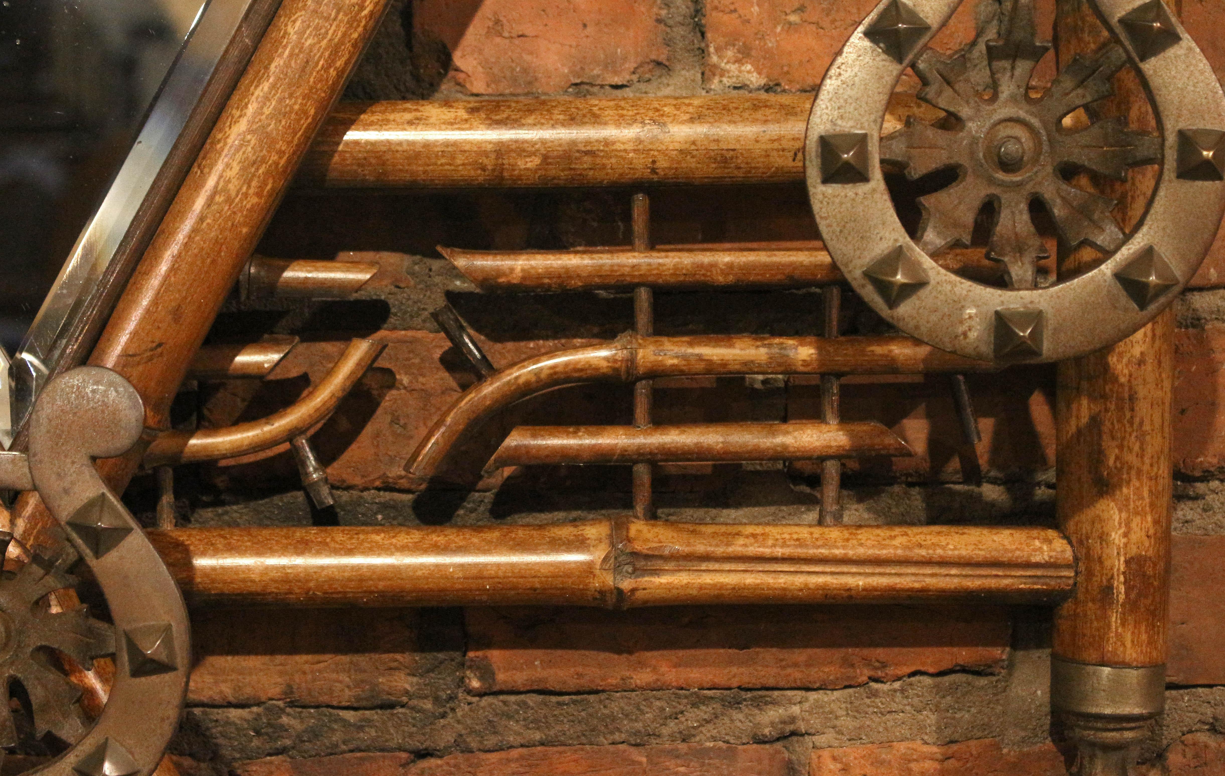 Brass Circa 1890s English Bamboo Hanging Hall Rack with Mirror