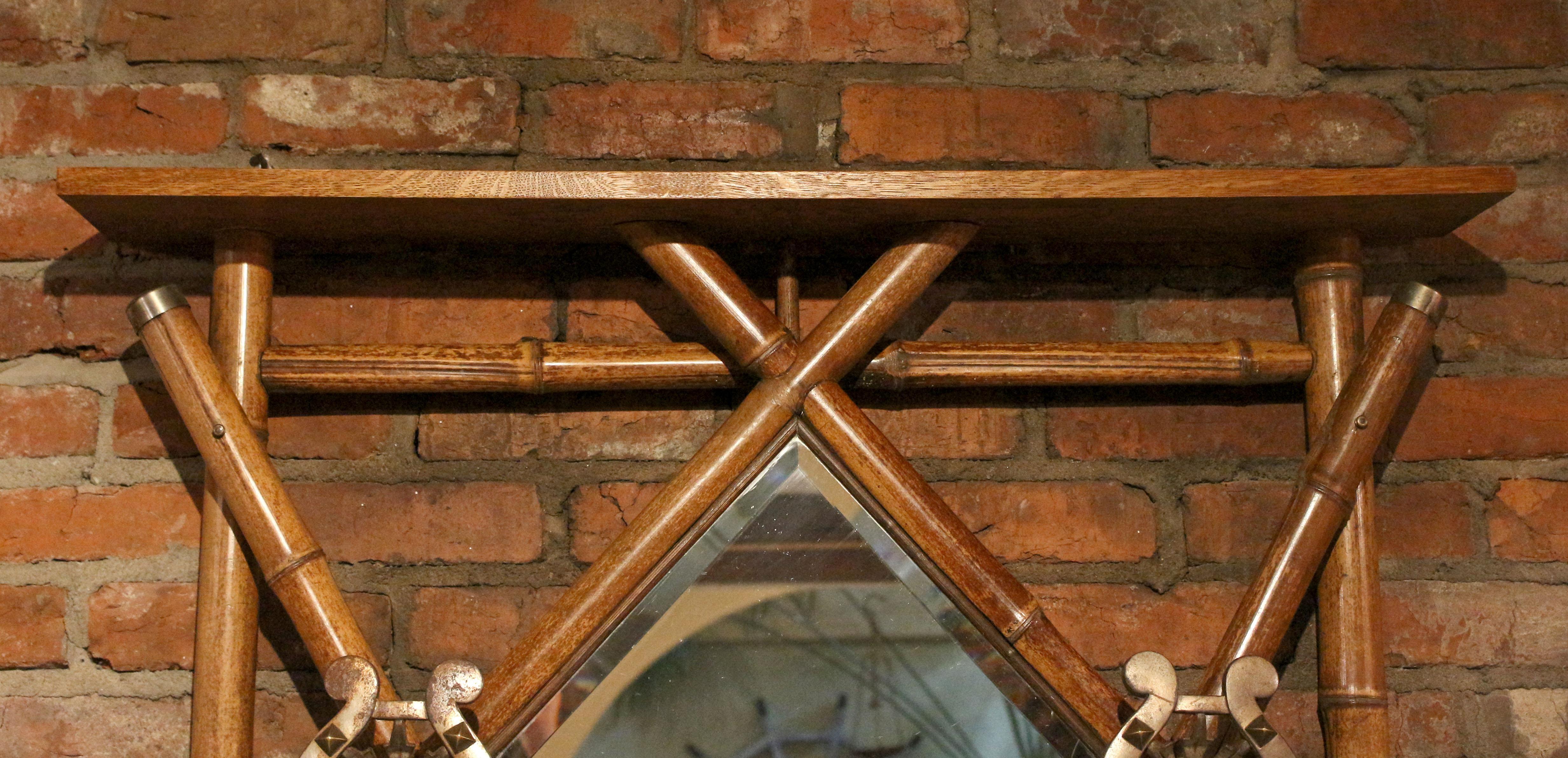Circa 1890s English Bamboo Hanging Hall Rack with Mirror 2