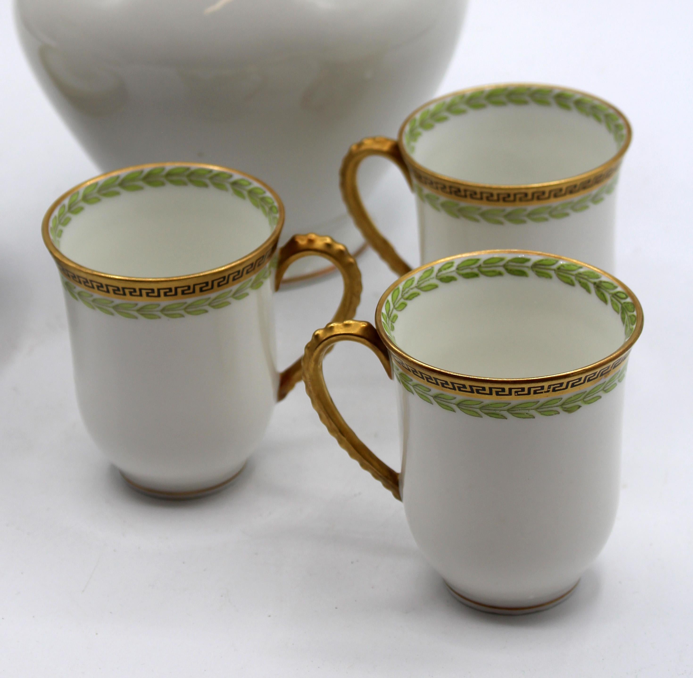 Classical Greek Circa 1890s French Porcelain Chocolate Set for Four