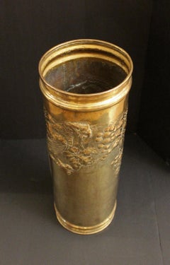 Circa 1890s Large Repousse Brass Parrot Motif Umbrella Stand