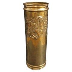 Circa 1890s Large Repousse Brass Parrot Motif Umbrella Stand