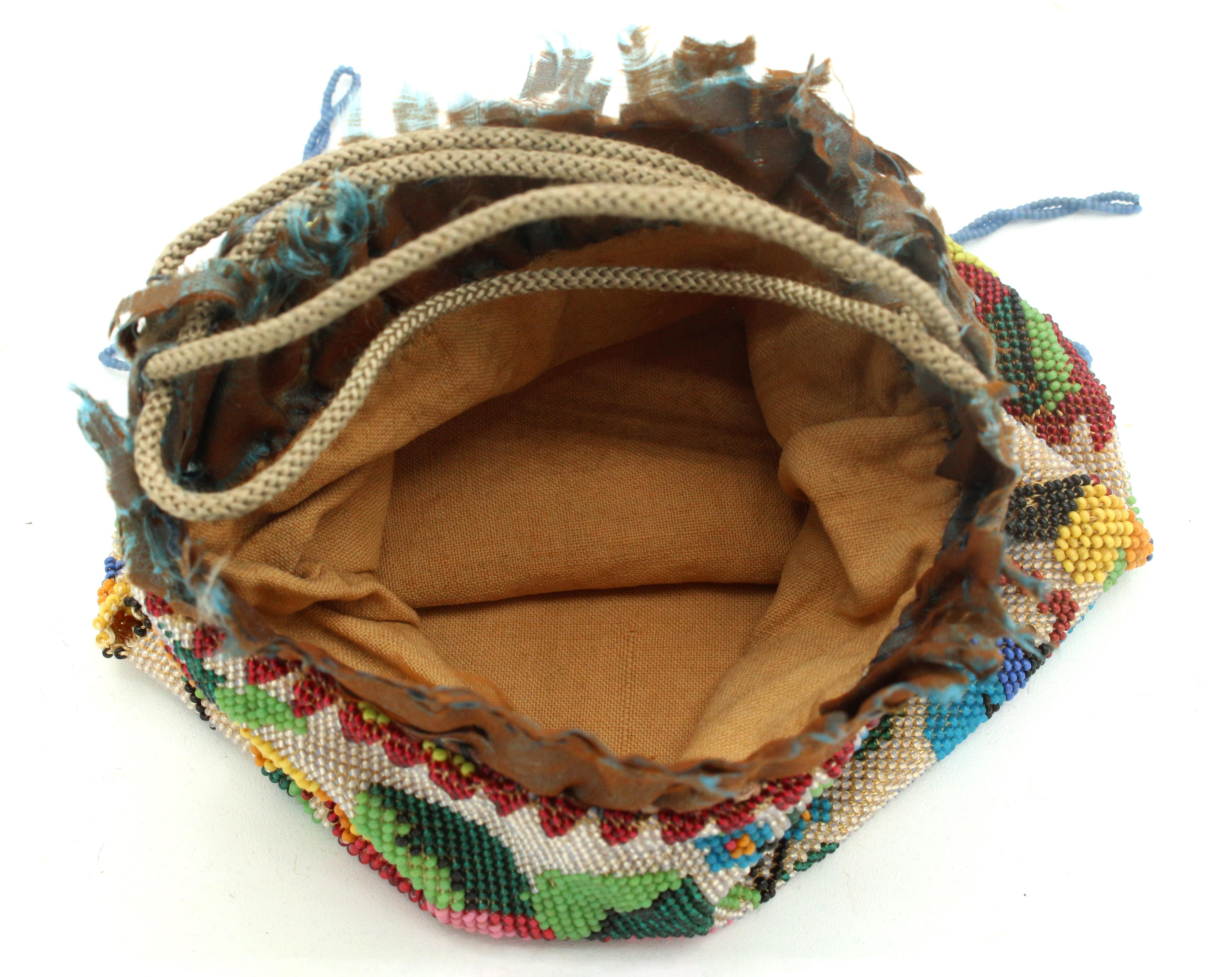 Arts and Crafts circa 1890s Micro-Beaded Drawstring Evening Bag For Sale