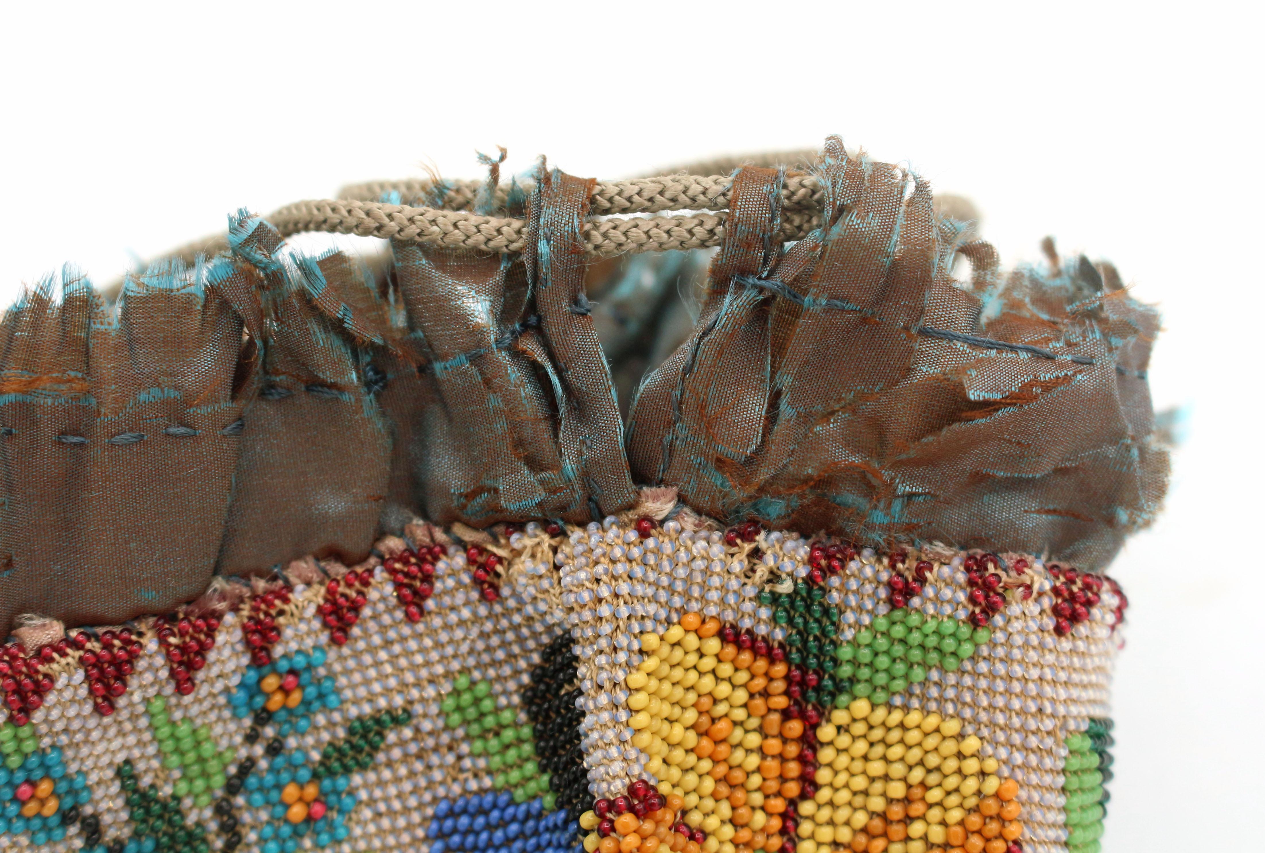 American circa 1890s Micro-Beaded Drawstring Evening Bag For Sale