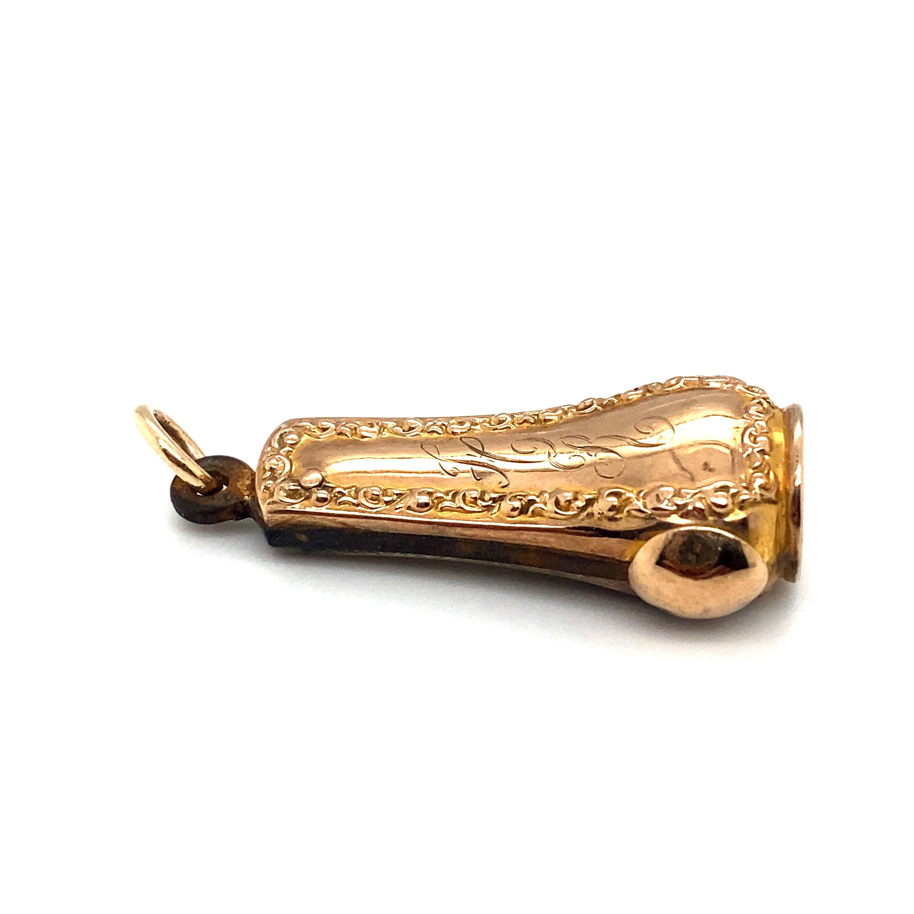 Victorian Circa 1890s Monogrammed HR Cigar Cutter Charm in 10 Karat Yellow Gold