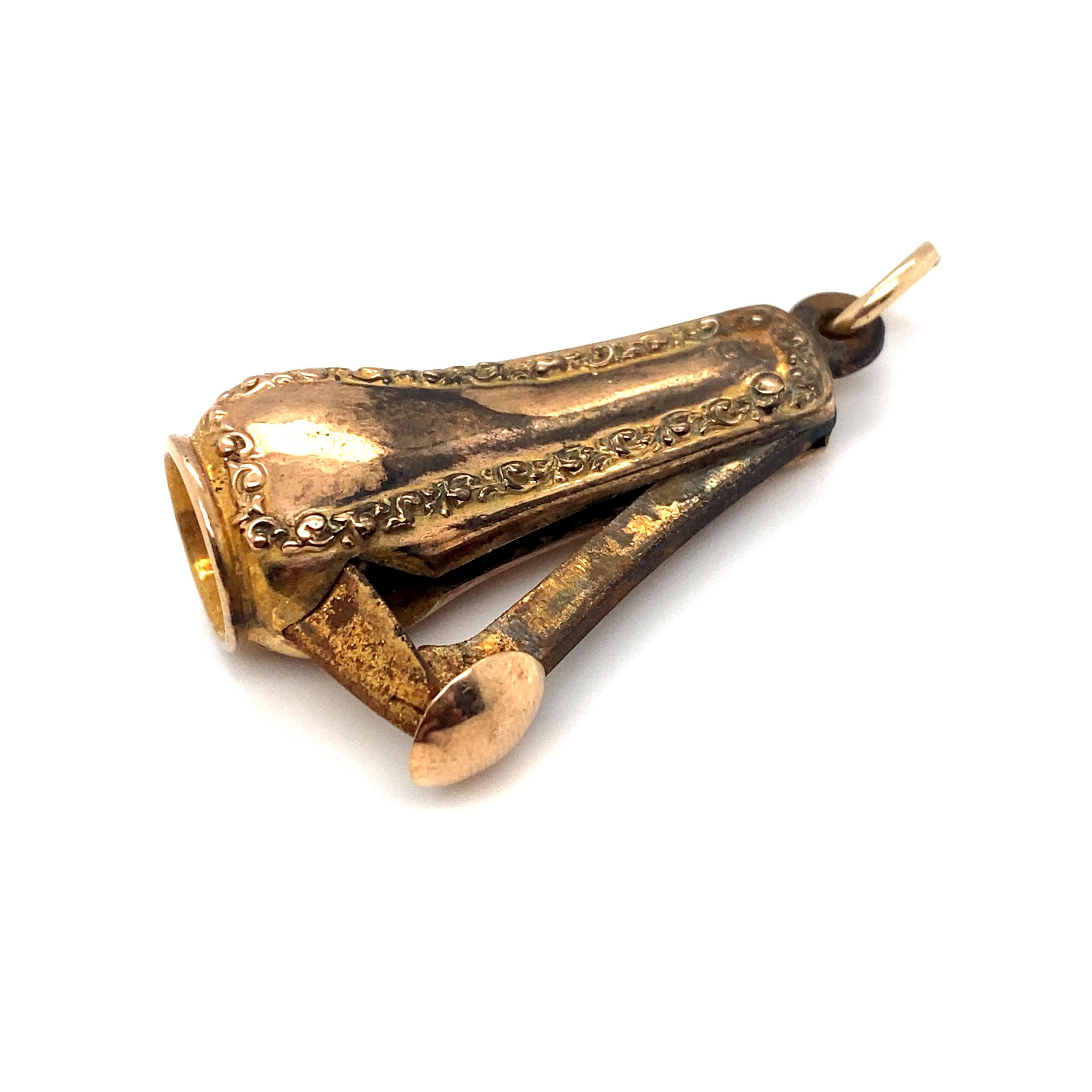 Circa 1890s Monogrammed HR Cigar Cutter Charm in 10 Karat Yellow Gold 1