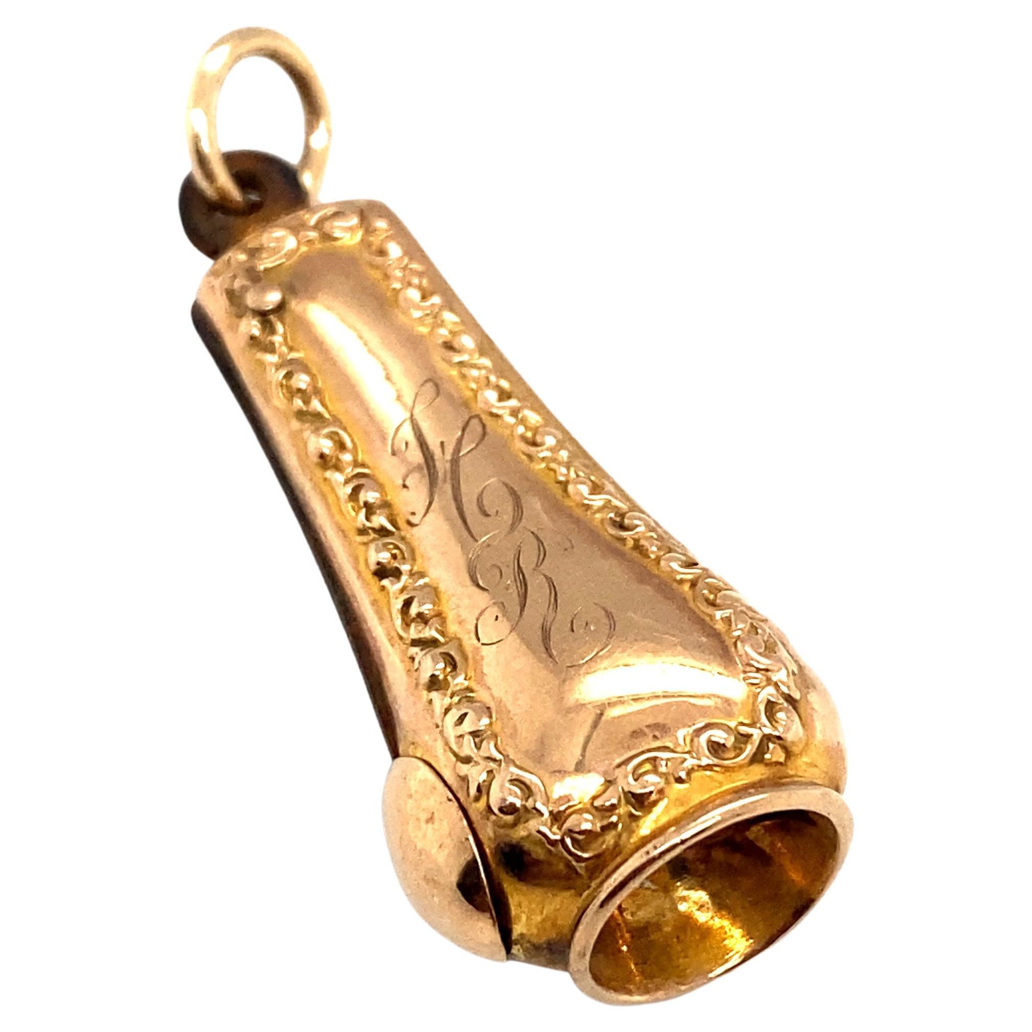 Circa 1890s Monogrammed HR Cigar Cutter Charm in 10 Karat Yellow Gold