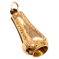 Circa 1890s Monogrammed HR Cigar Cutter Charm in 10 Karat Yellow Gold