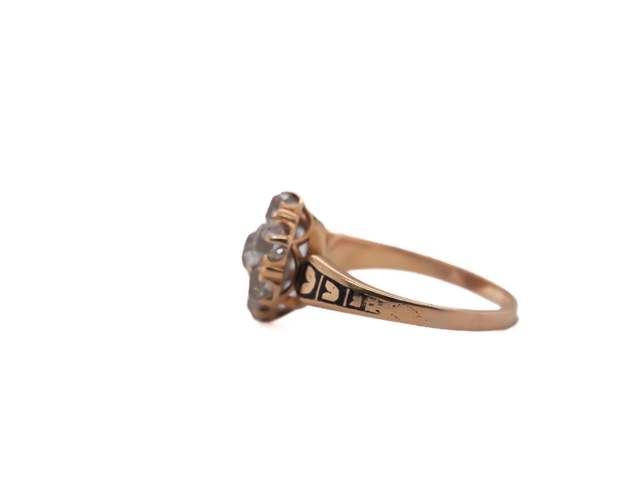 Old Mine Cut Circa 1890s Old Miner Diamond and Enamel Engagement Ring For Sale