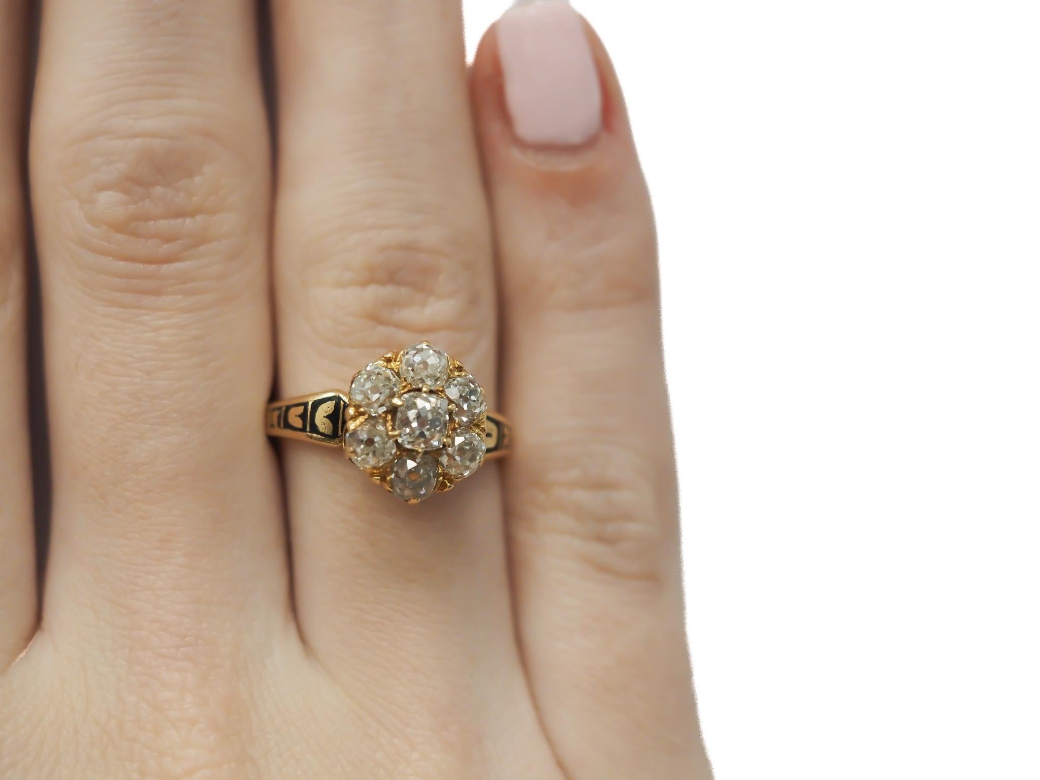 Circa 1890s Old Miner Diamond and Enamel Engagement Ring For Sale 1