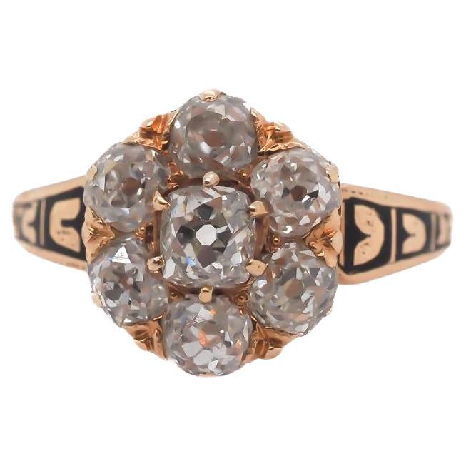 Circa 1890s Old Miner Diamond and Enamel Engagement Ring