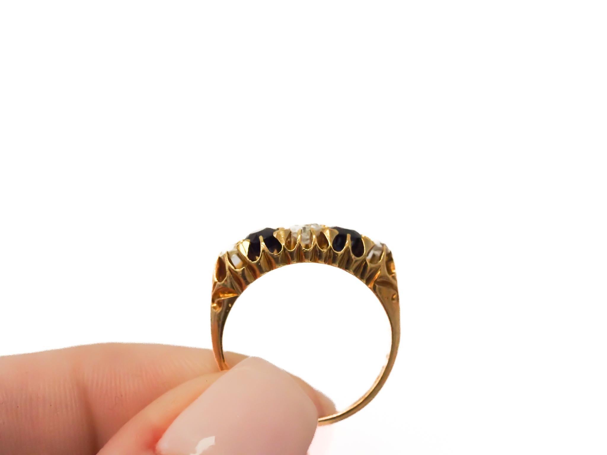 Circa 1890s Old Miner Diamond and Sapphire  Ring In Good Condition For Sale In Hicksville, NY