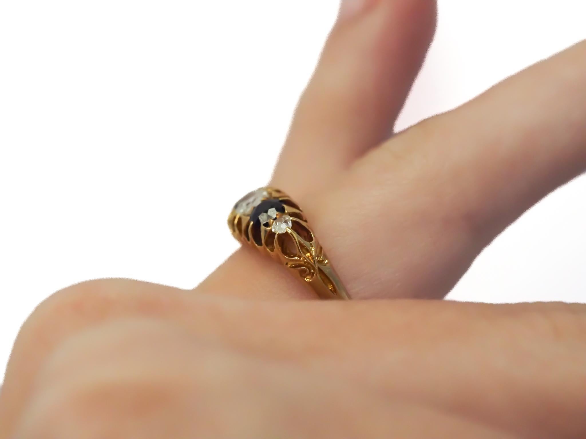 Women's Circa 1890s Old Miner Diamond and Sapphire  Ring For Sale