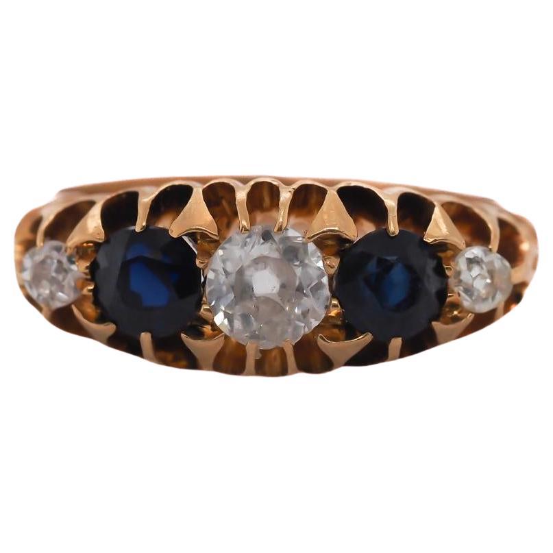 Circa 1890s Old Miner Diamond and Sapphire  Ring For Sale