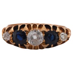 Circa 1890s Old Miner Diamond and Sapphire  Ring