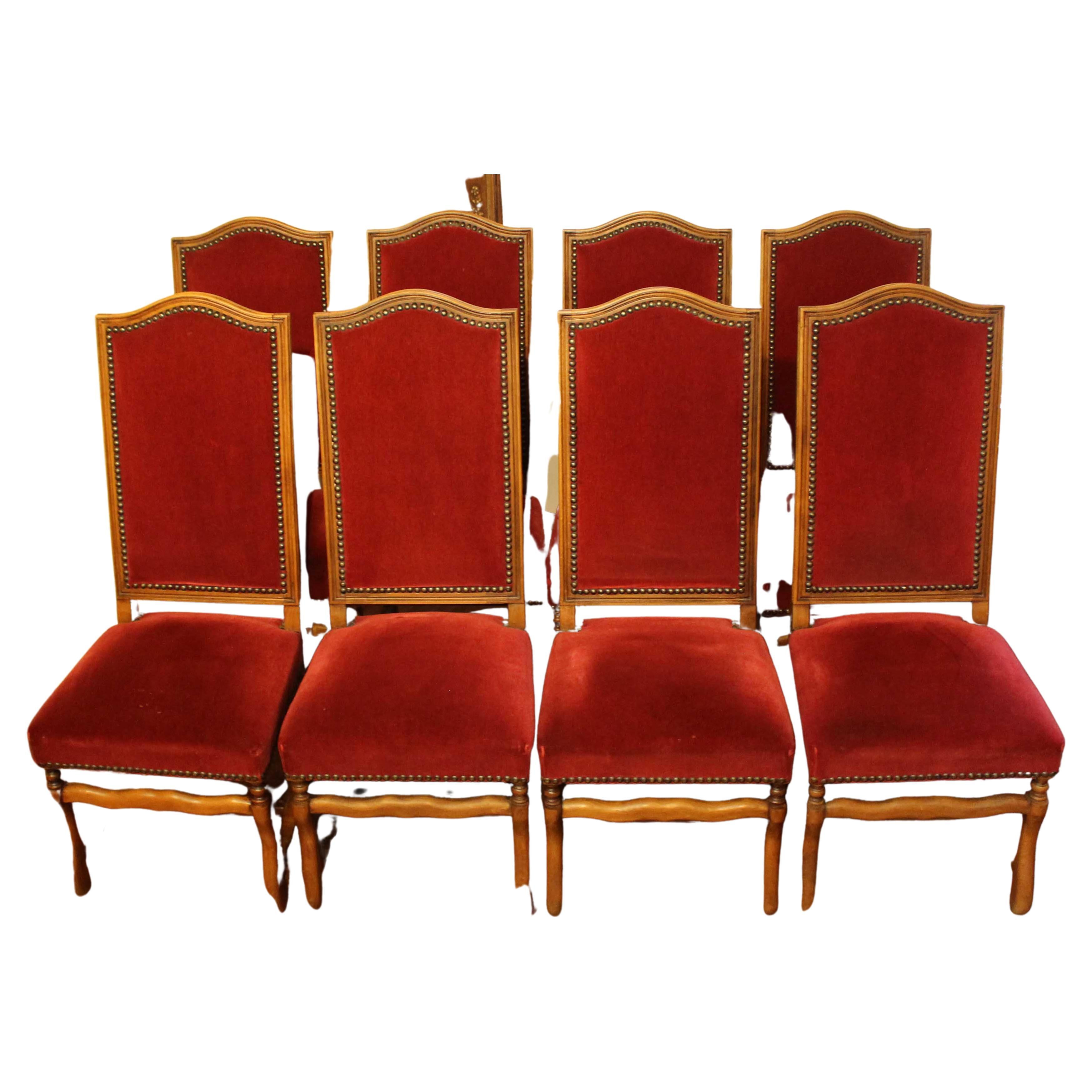 circa 1890s Set of 8 Dining Chairs, French, Louis XIII Style