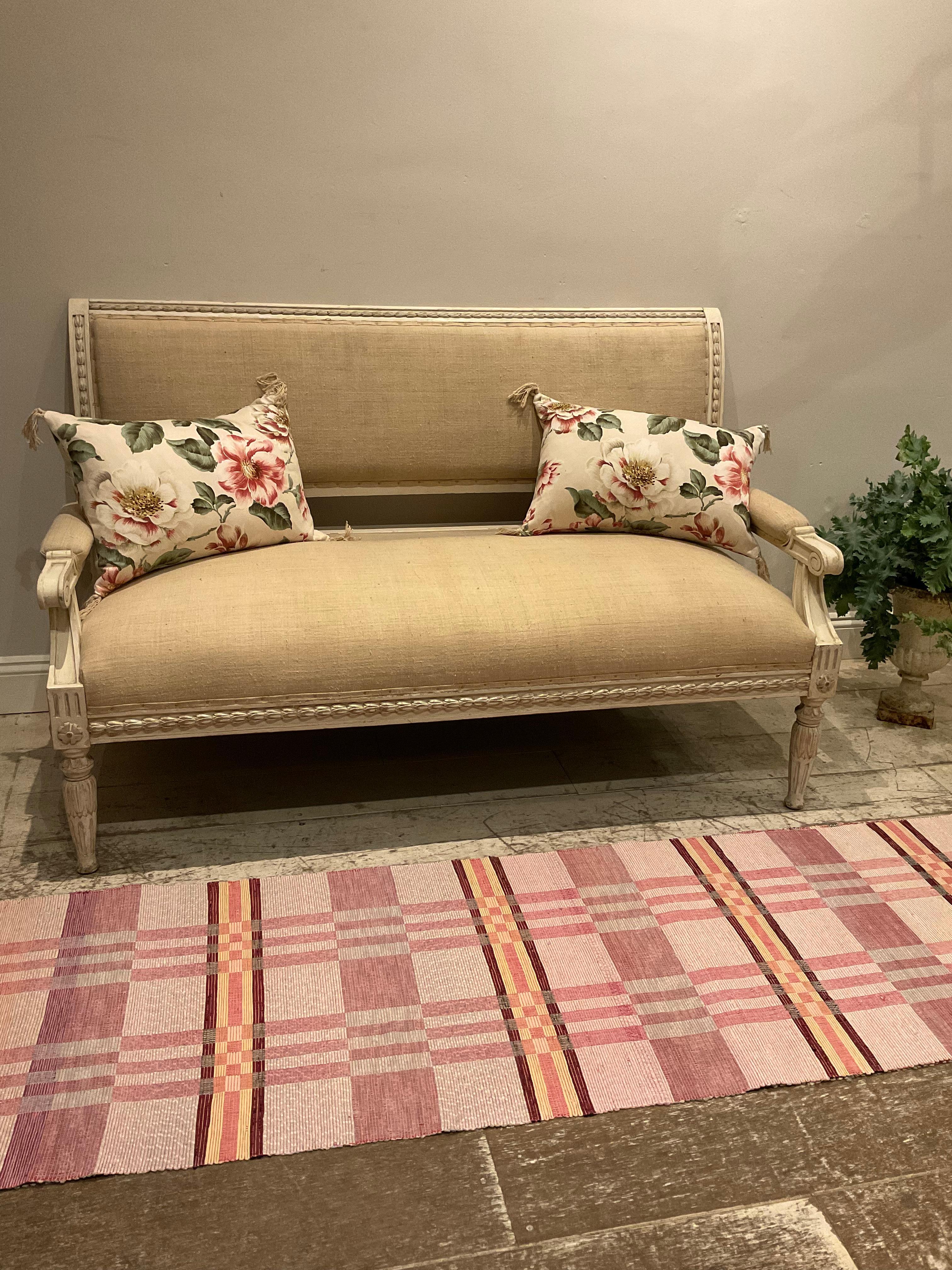 Circa 1890s Swedish Painted Sofa Gustavian Style Upholstered in a French Linen 5