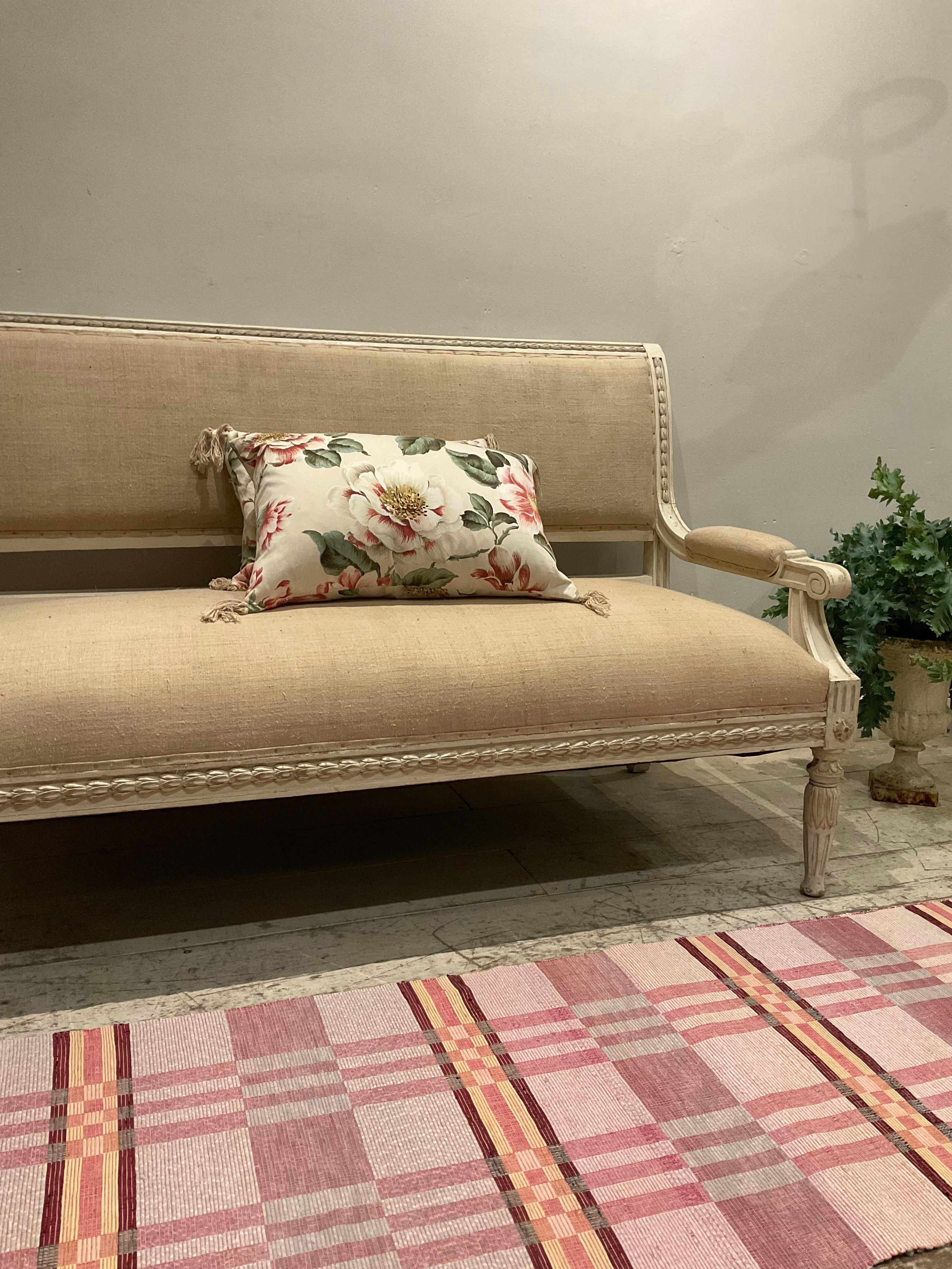 Circa 1890s Swedish Painted Sofa Gustavian Style Upholstered in a French Linen 6