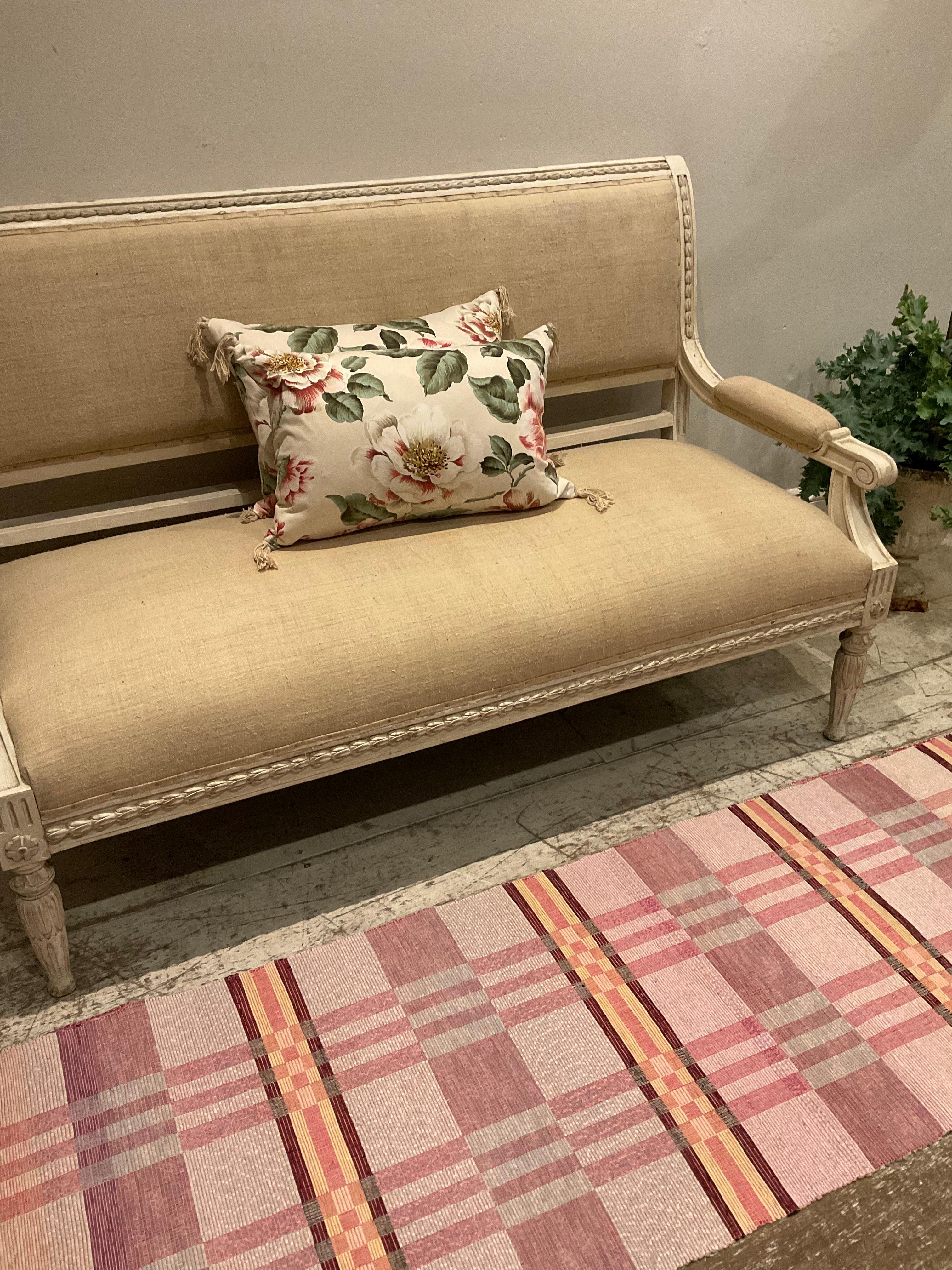 Circa 1890s Swedish Painted Sofa Gustavian Style Upholstered in a French Linen 7