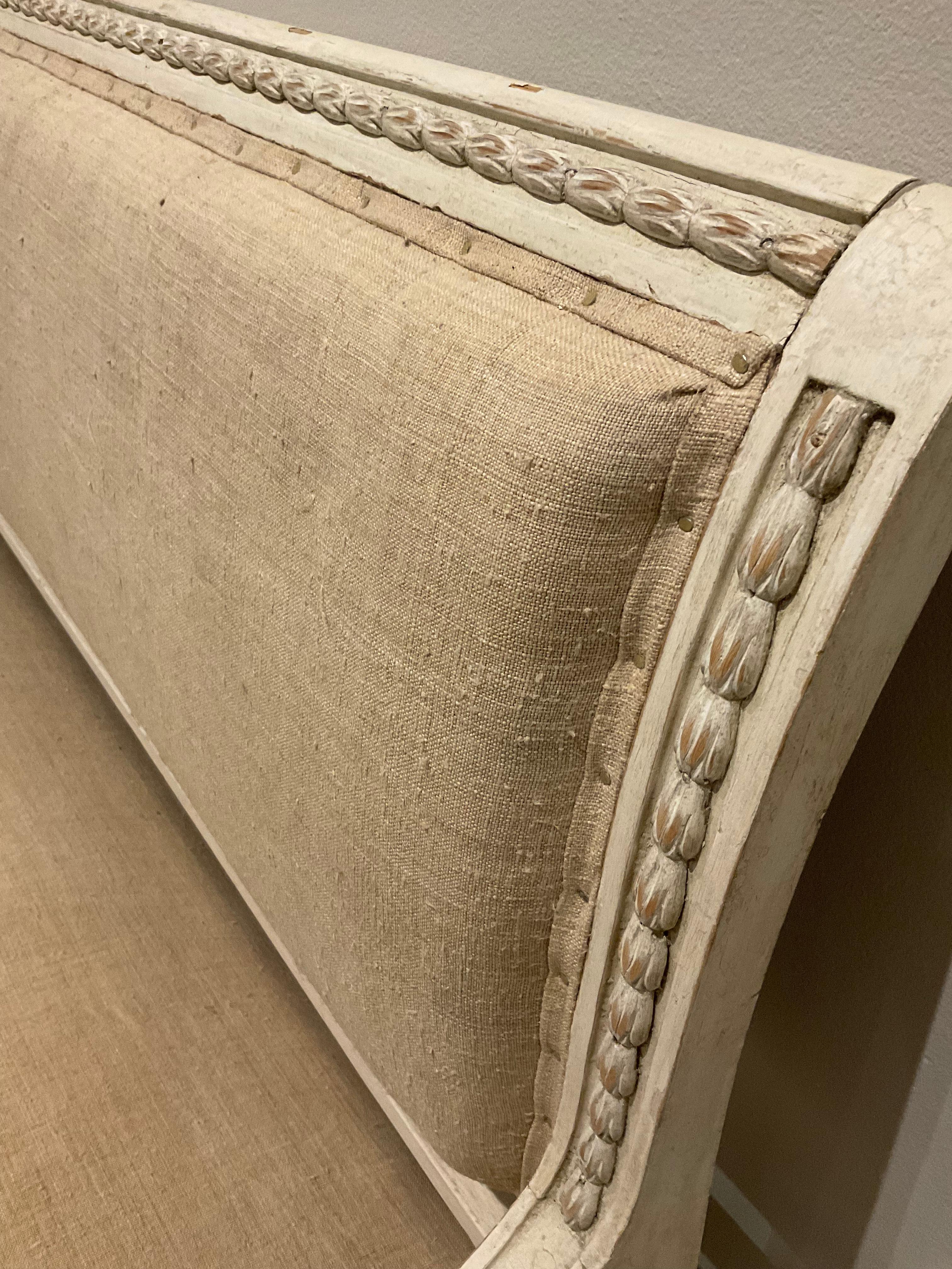 Carved Circa 1890s Swedish Painted Sofa Gustavian Style Upholstered in a French Linen