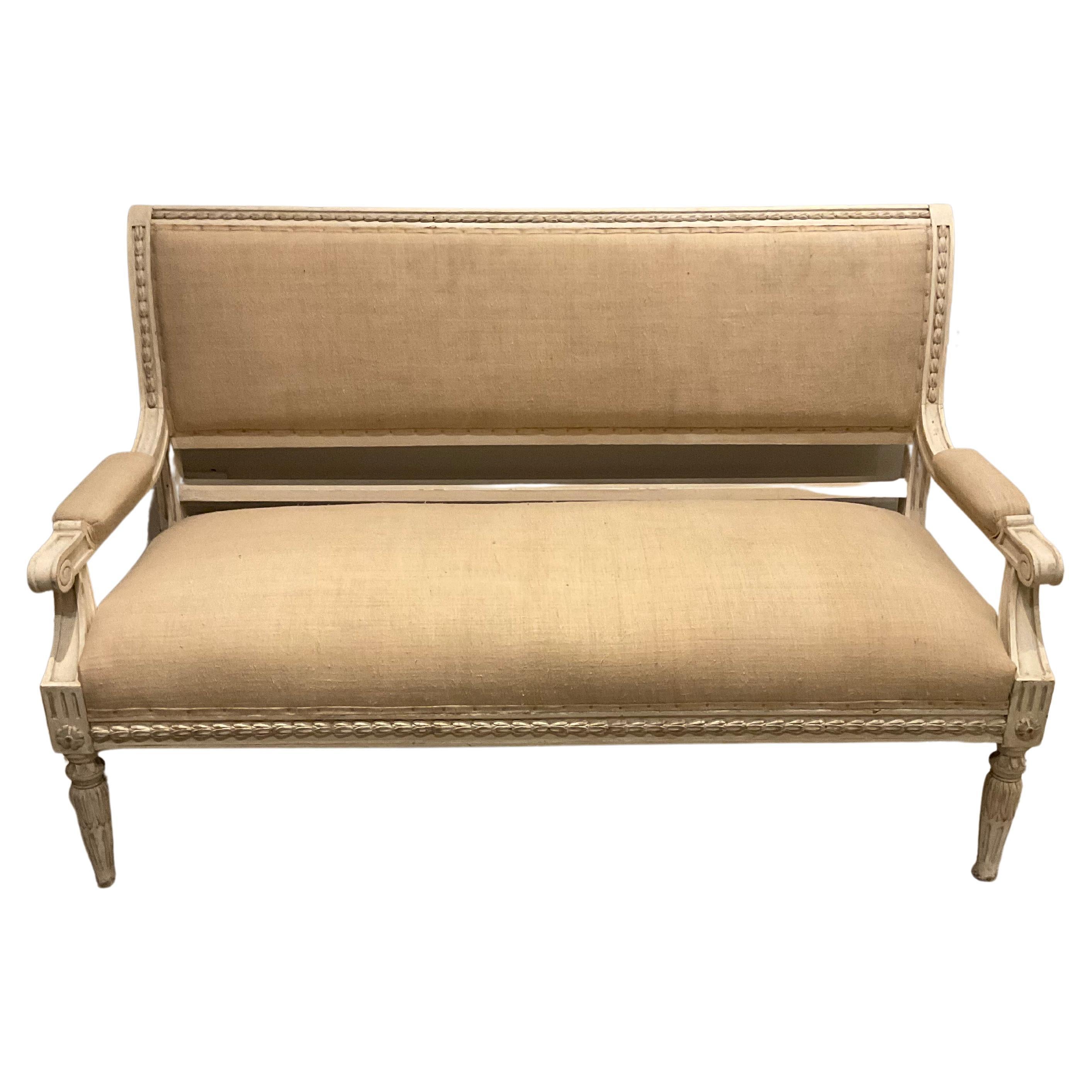 Circa 1890s Swedish Painted Sofa Gustavian Style Upholstered in a French  Linen For Sale at 1stDibs