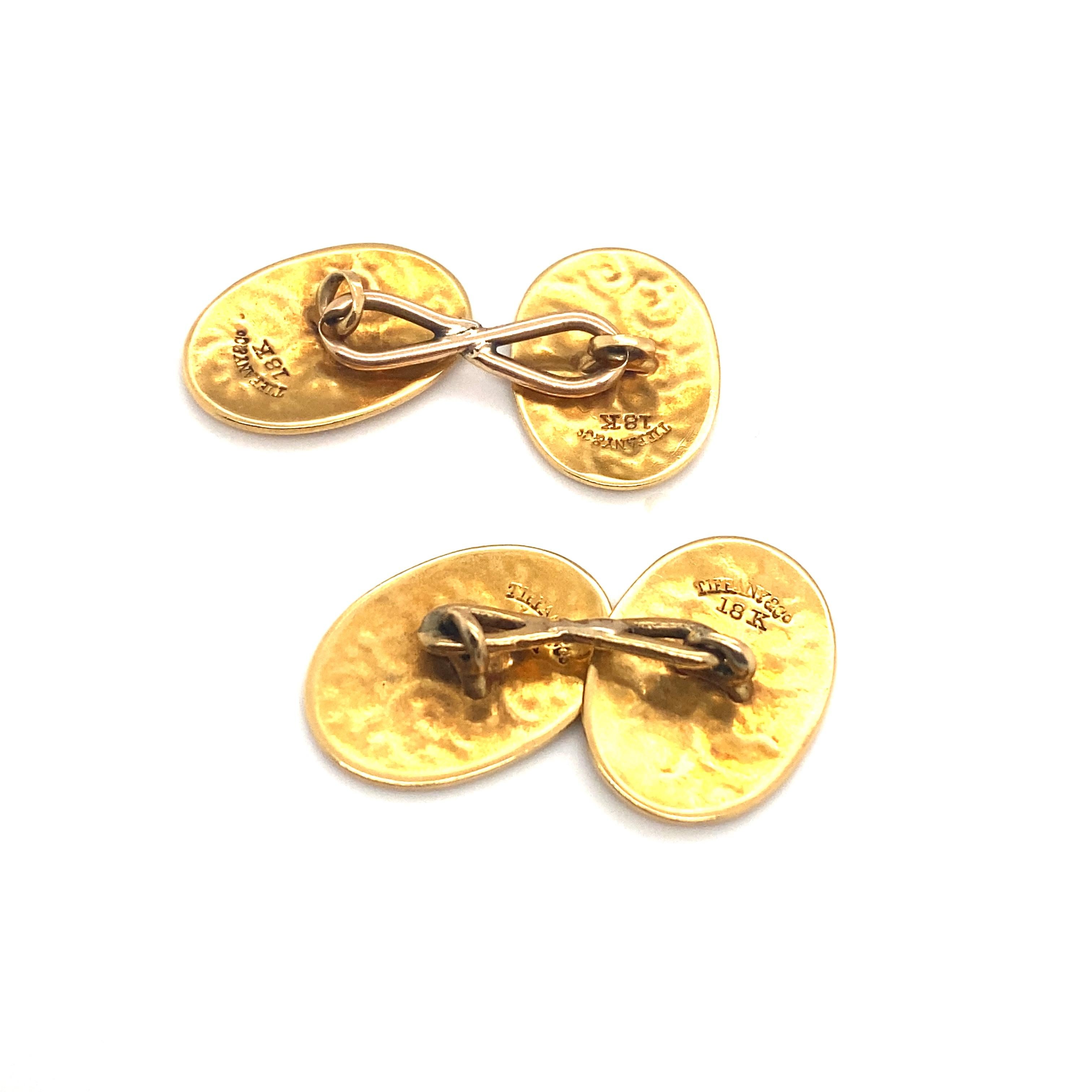 Women's or Men's Circa 1890s Tiffany & Co. Etched Cufflinks in 18K Gold