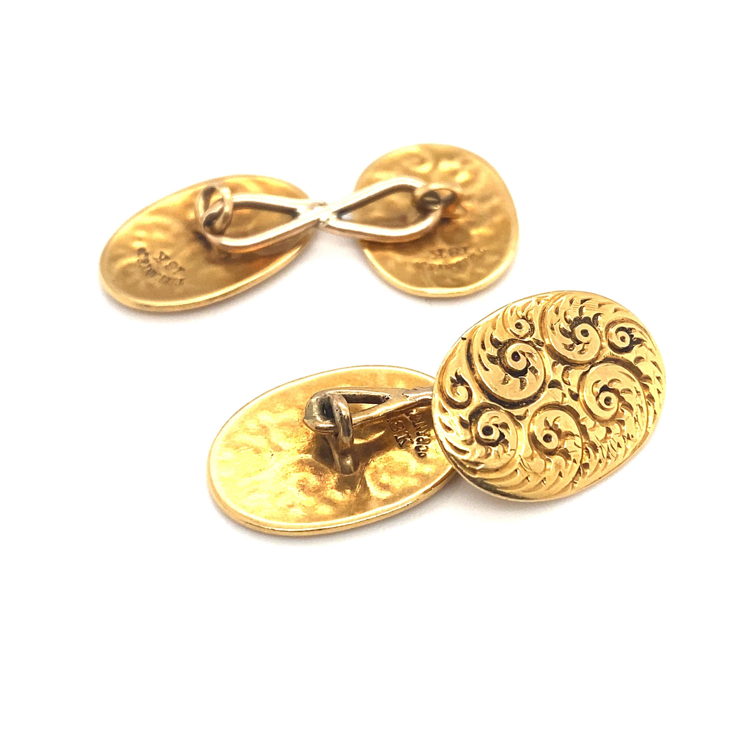 Circa 1890s Tiffany & Co. Etched Cufflinks in 18K Gold 2