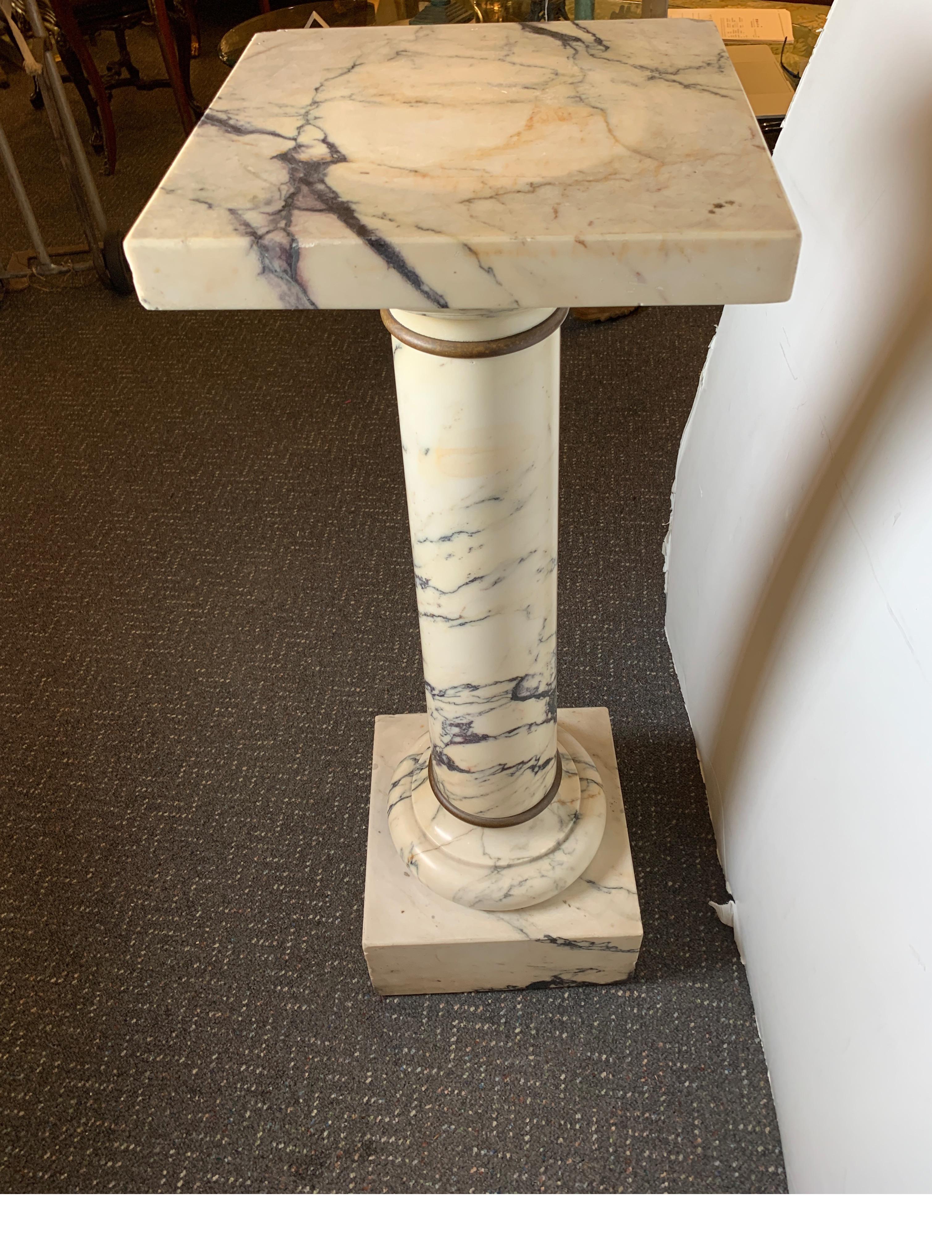 Traditional Italian Marble Pedestal W/ Simple Bronze Ring Accents, circa 1890s 6