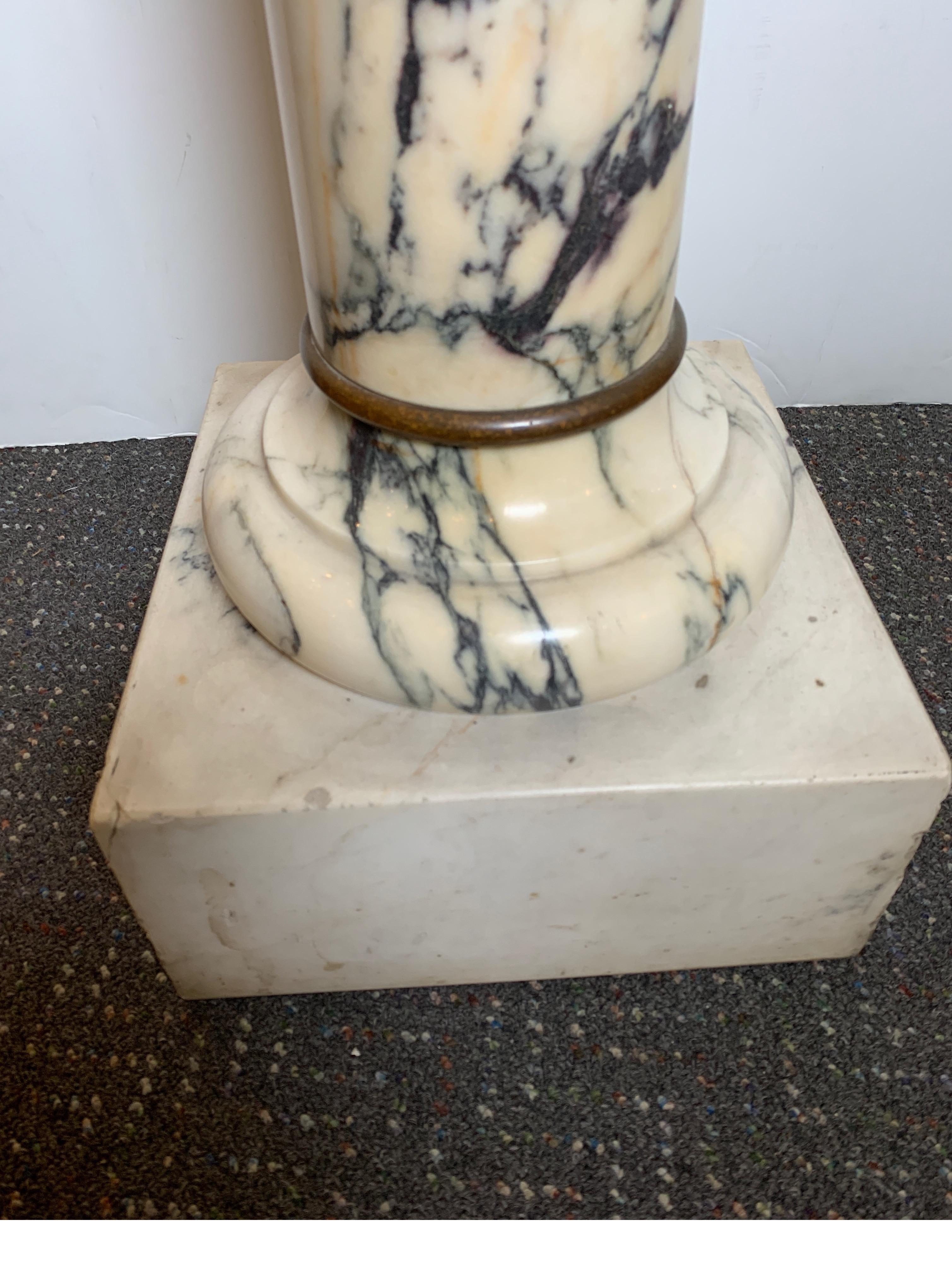Traditional Italian Marble Pedestal W/ Simple Bronze Ring Accents, circa 1890s 1