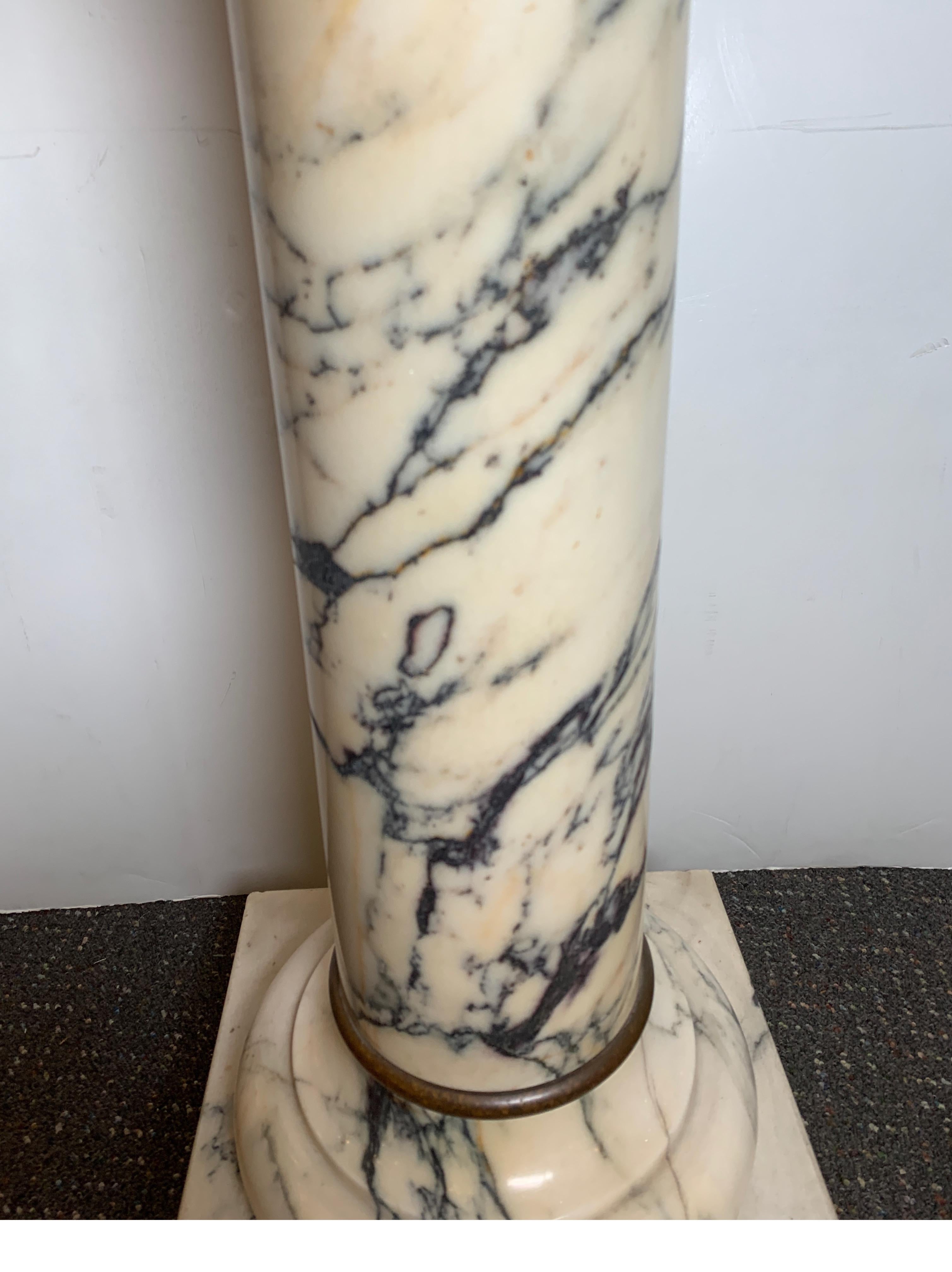 Traditional Italian Marble Pedestal W/ Simple Bronze Ring Accents, circa 1890s 2
