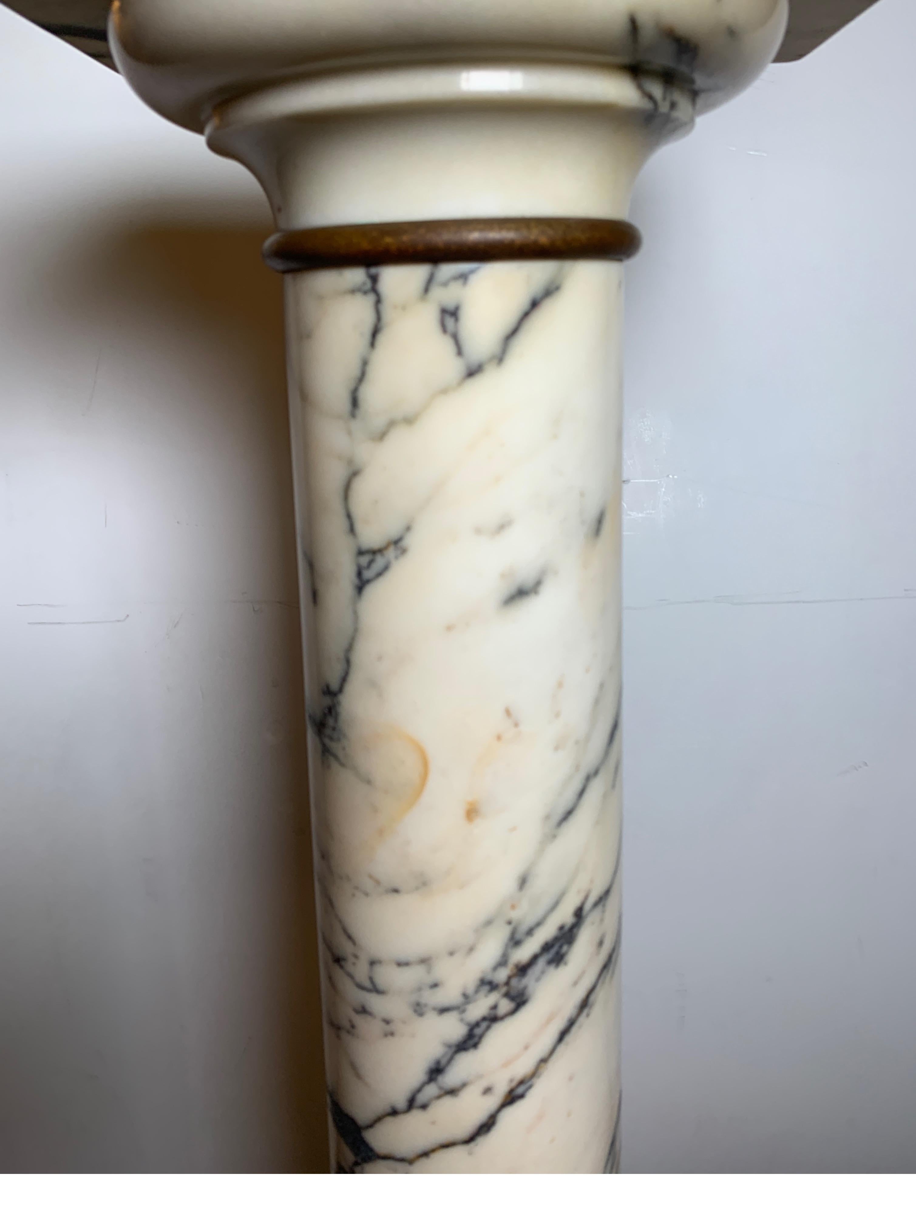 Traditional Italian Marble Pedestal W/ Simple Bronze Ring Accents, circa 1890s 3