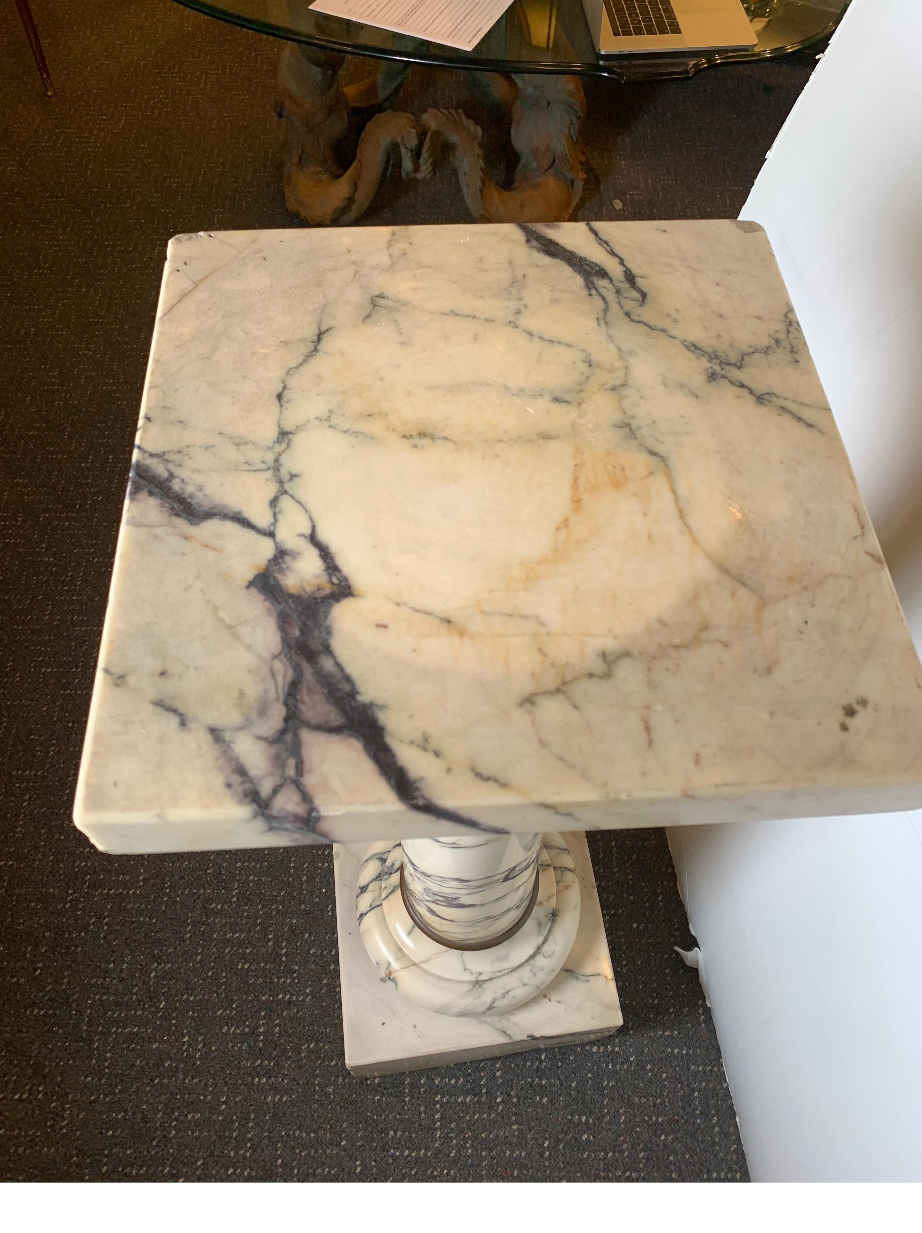 Traditional Italian Marble Pedestal W/ Simple Bronze Ring Accents, circa 1890s 5