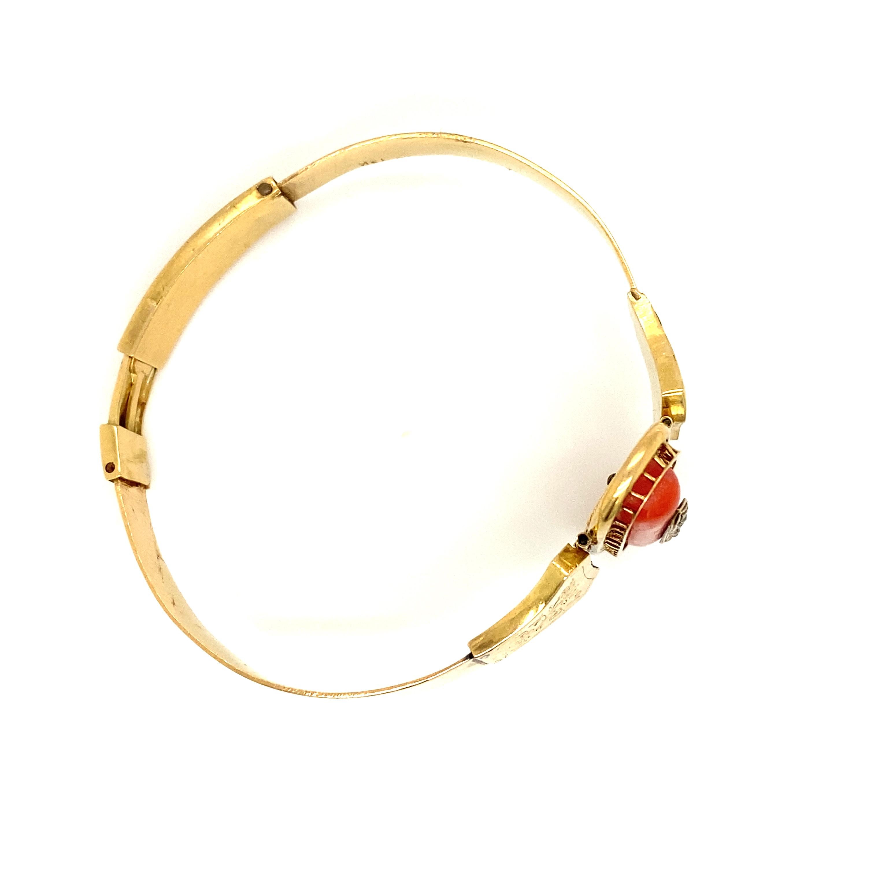 Circa 1890s Victorian Coral and Diamond Bracelet in 14 Karat Gold For Sale 2