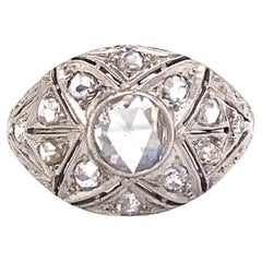 Antique Circa 1890s Victorian Rose Cut Diamond Ring in Platinum and 14K White Gold