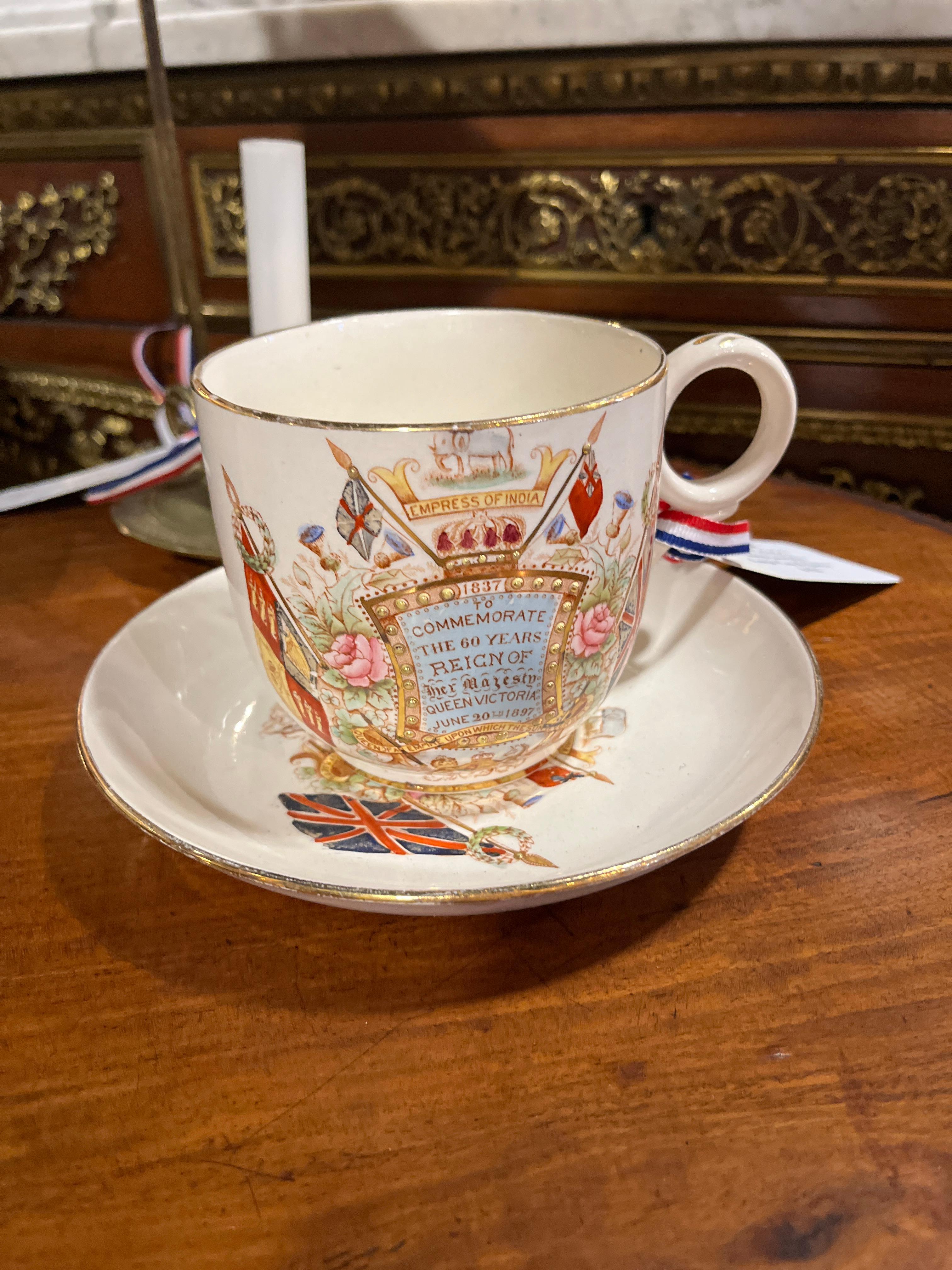 Victorian Circa 1897 Queen Victoria's Commemorative Large Cup & Saucer  For Sale