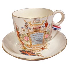 Antique Circa 1897 Queen Victoria's Commemorative Large Cup & Saucer 