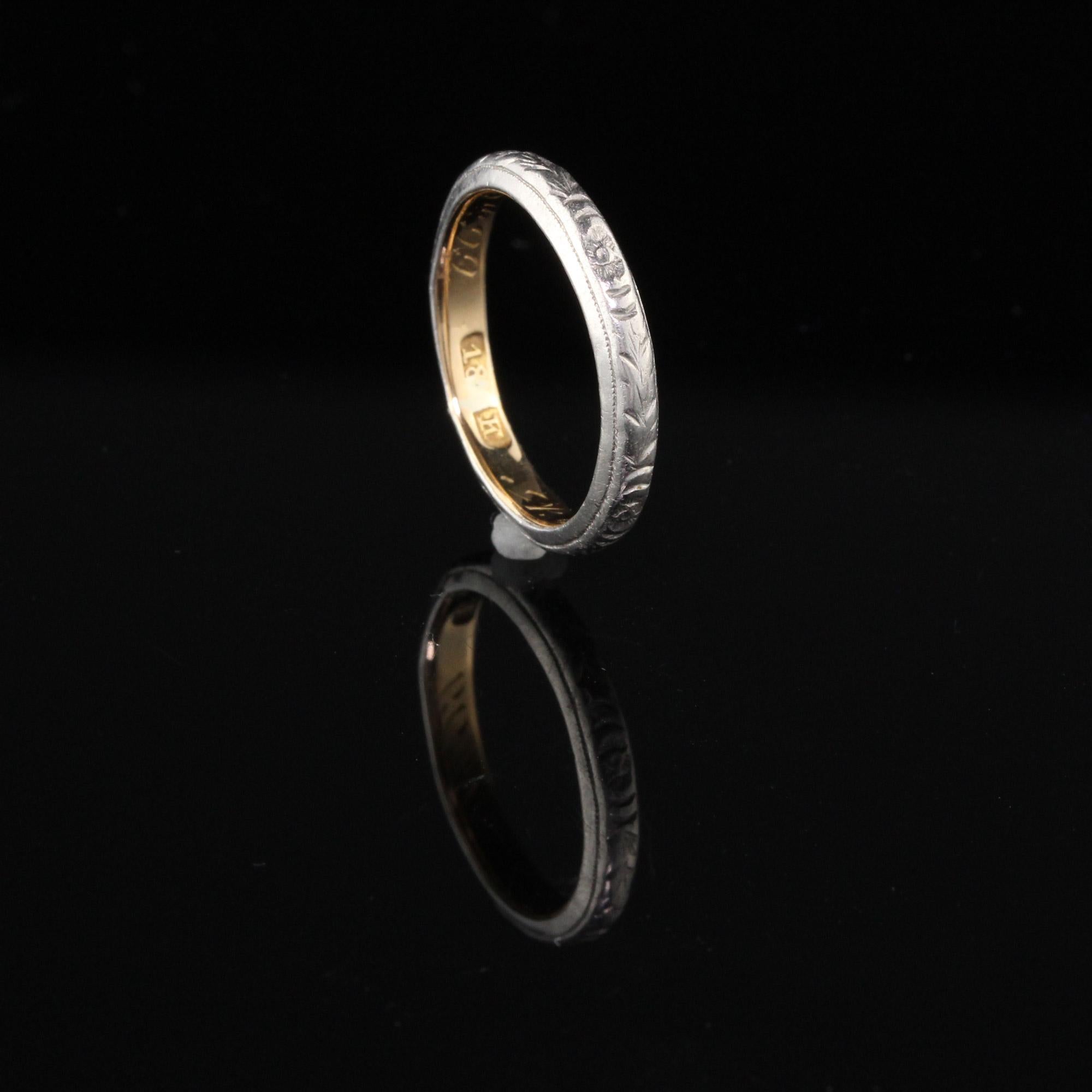 Women's or Men's Circa 1899 Antique Victorian Platinum 18K Yellow Gold Wedding Band - Size 5.25 For Sale