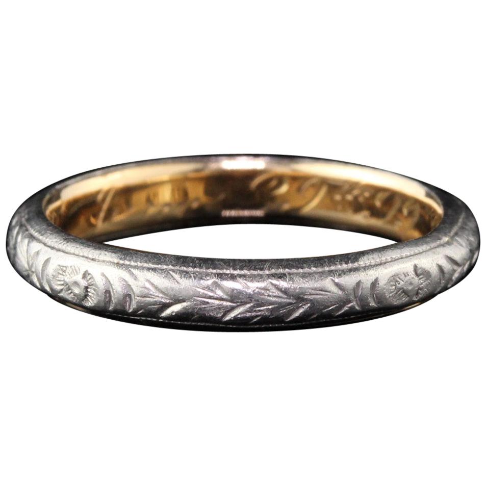 CIRCA 1899 Fascia nuziale antica vittoriana in platino e oro giallo 18 carati - misura 5,25