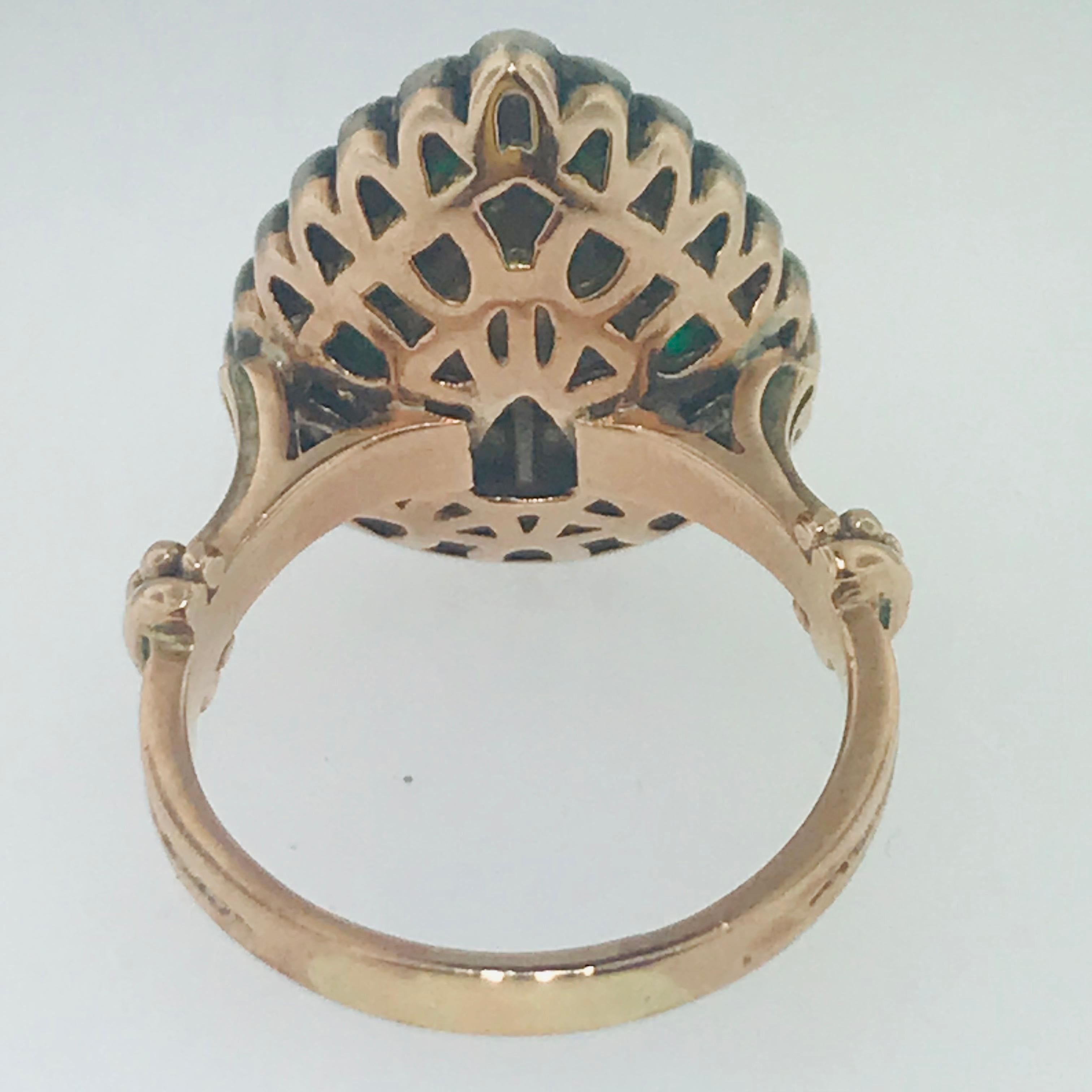 Round Cut 1 Carat Diamond and 1 Carat Emerald Estate Pear Shaped Ring, circa 18th Century