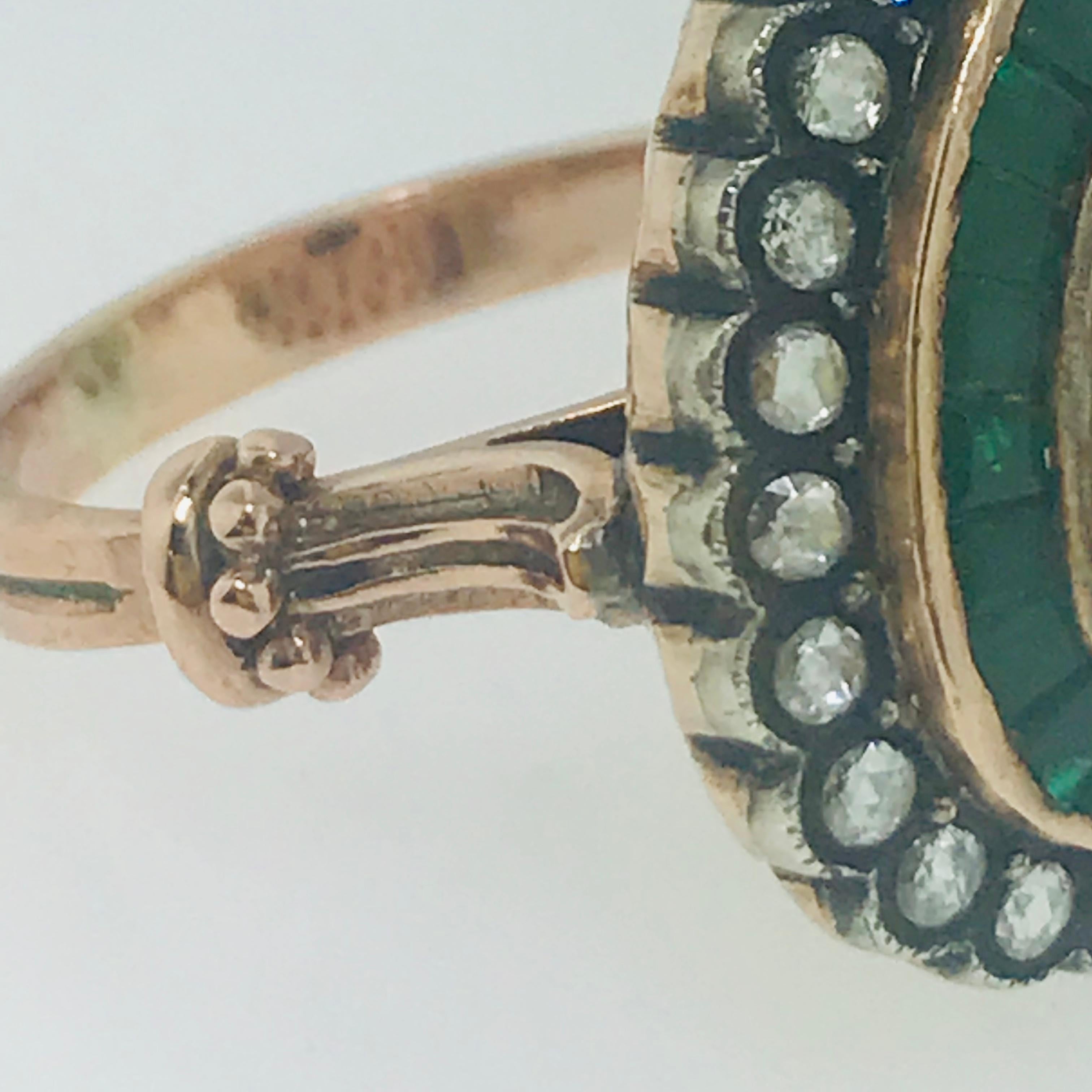 1 Carat Diamond and 1 Carat Emerald Estate Pear Shaped Ring, circa 18th Century 1